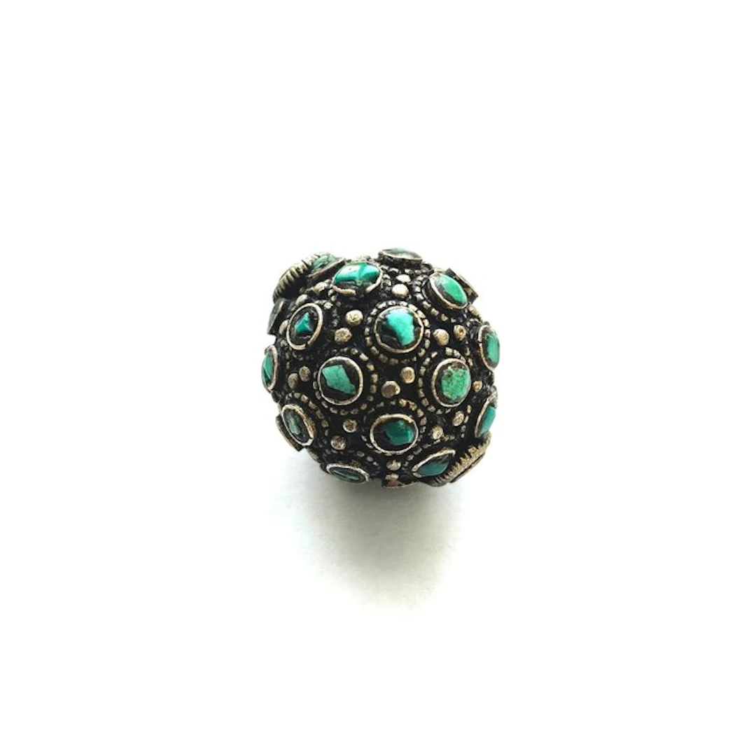 Ancient Tibetan or Nepalese Silver and Turquoise Round...