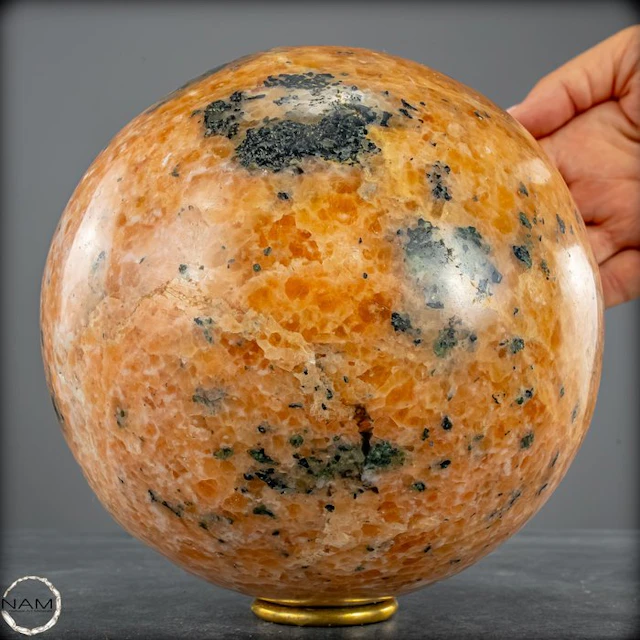 High Quality Intense Calcite and Green Tourmaline Sphere- 5734.89 g