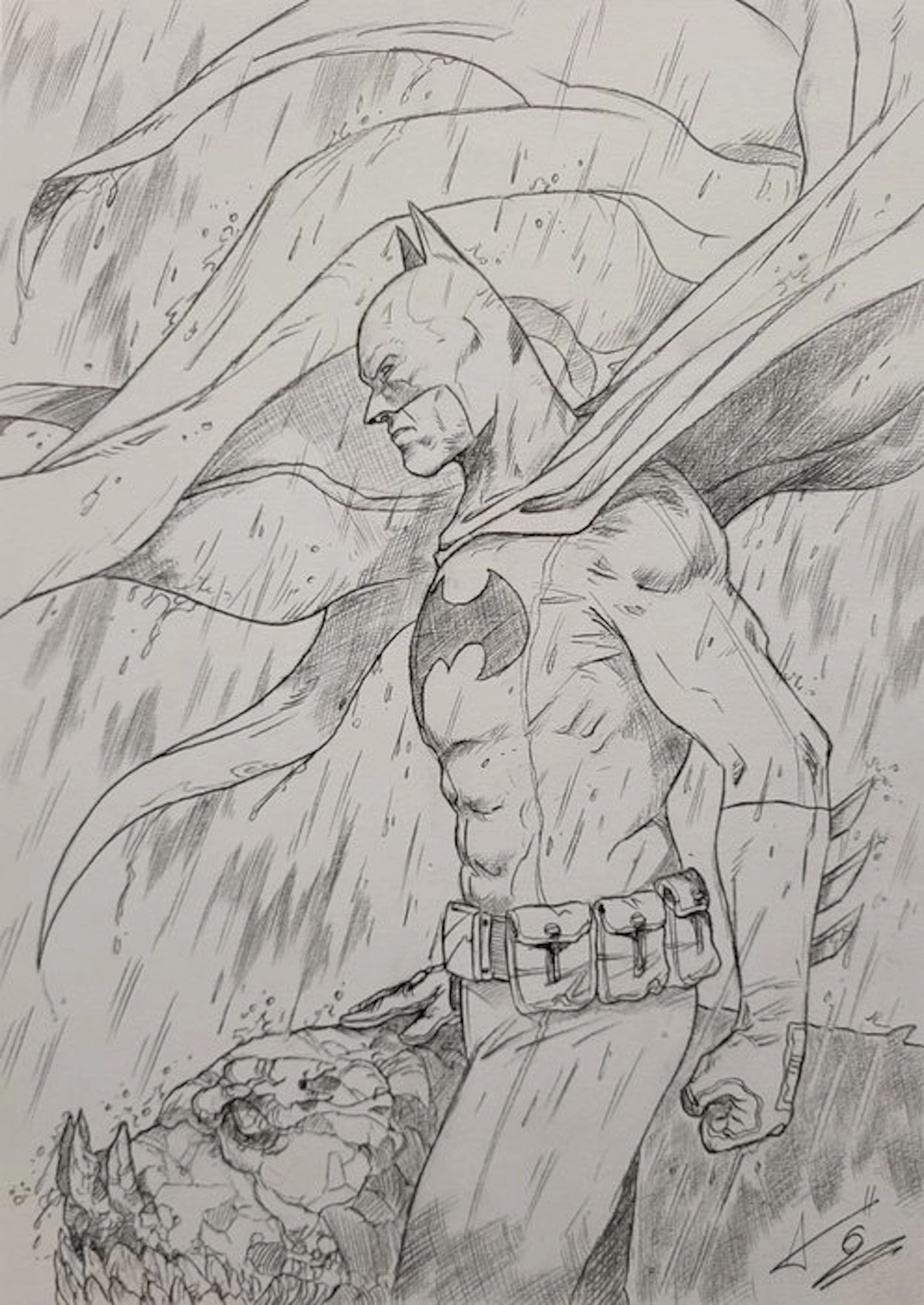 Andres Guinaldo - 1 Pencil drawing - Batman - In the Rain - 2019