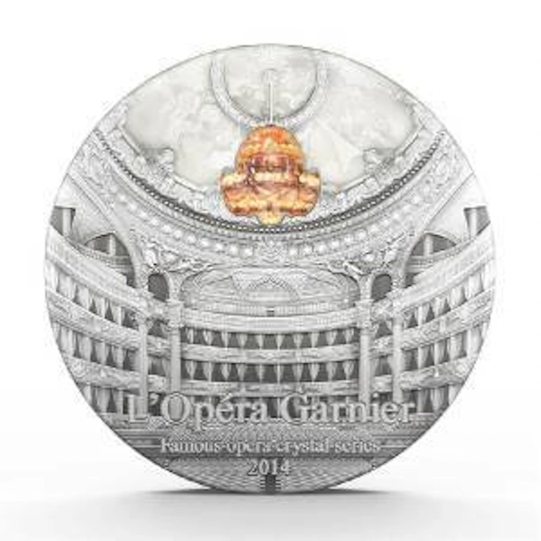 Palau. 10 Dollars 2014 Famous Opera Crystal Series Paris Palais Garnier 2 Oz