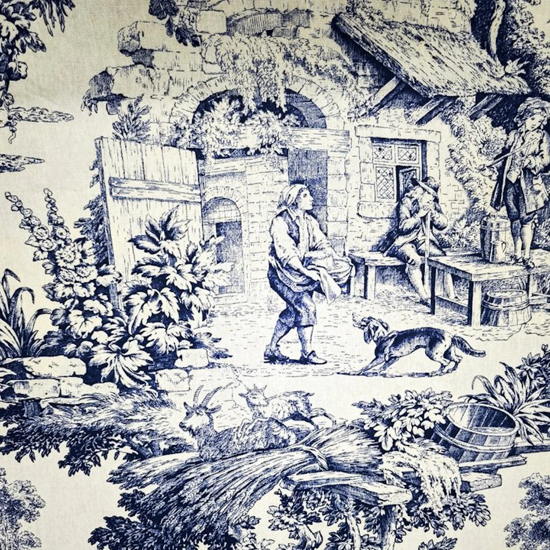 AA022 - Blue Toile de Jouy Fabric - 100% Cotton OEKO-TEX...