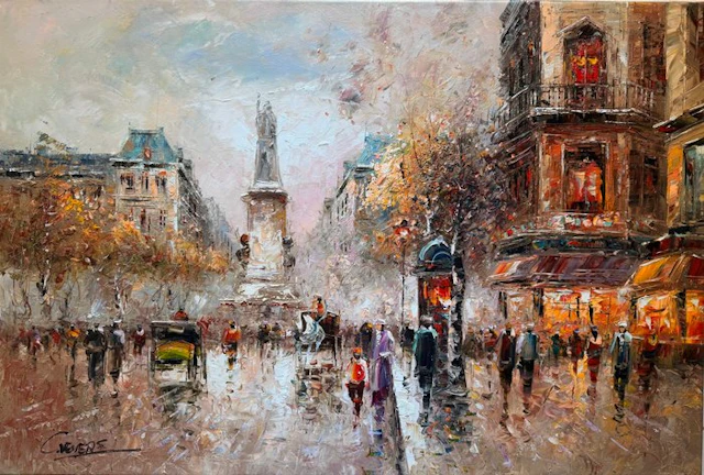 Christof Vevers (1962) - Place de la bastille sous la pluie