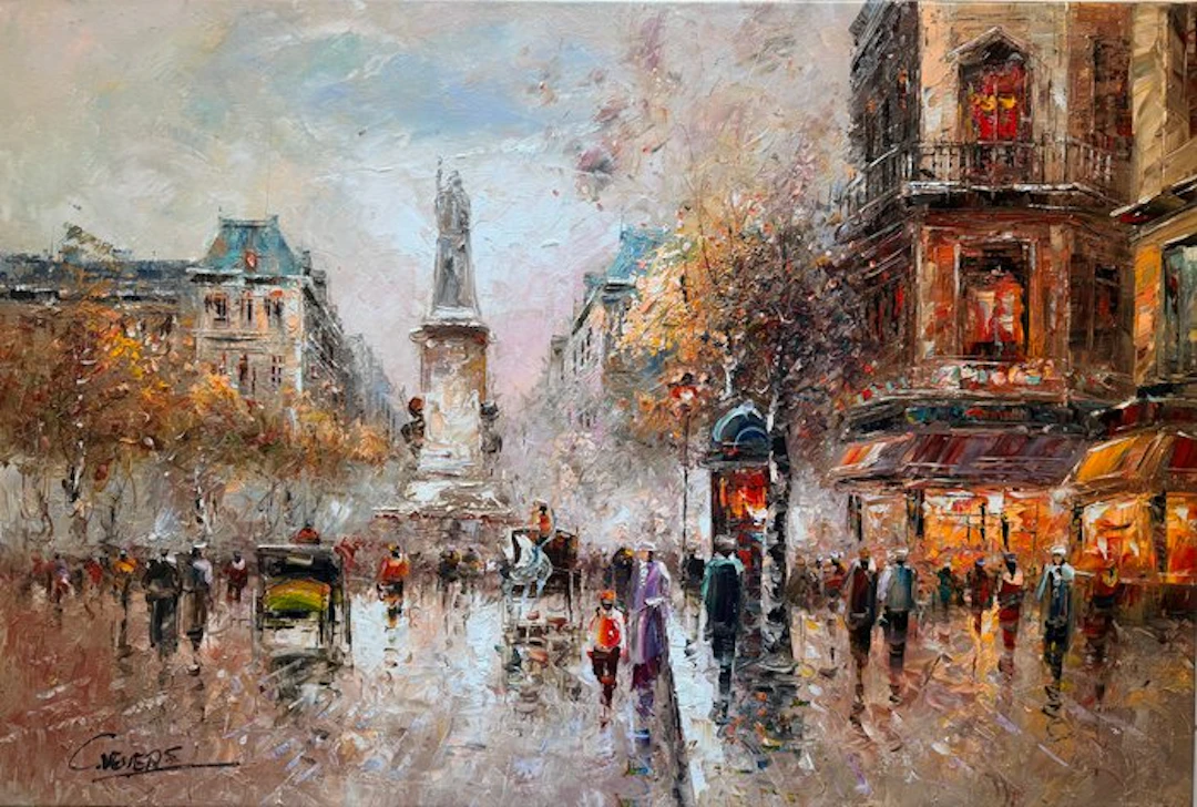 Christof Vevers (1962) - Place de la bastille sous la pluie