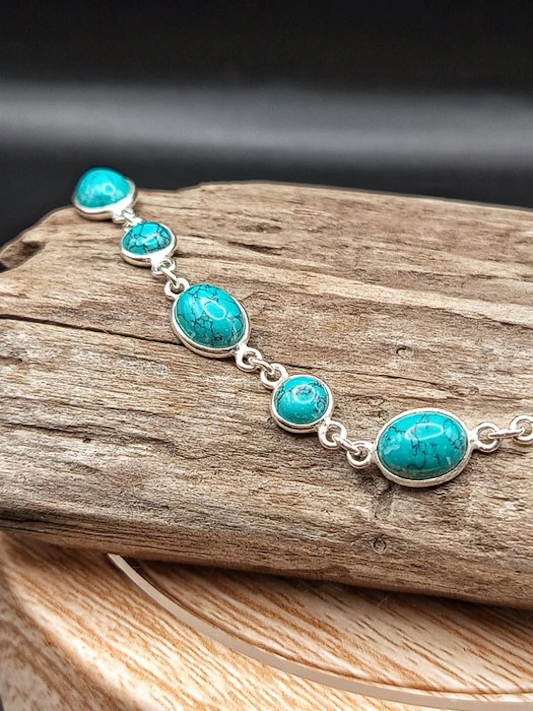 Unique Piece: 925 Silver Bracelet with Turquoise – Top Quality- 6 g - (1)