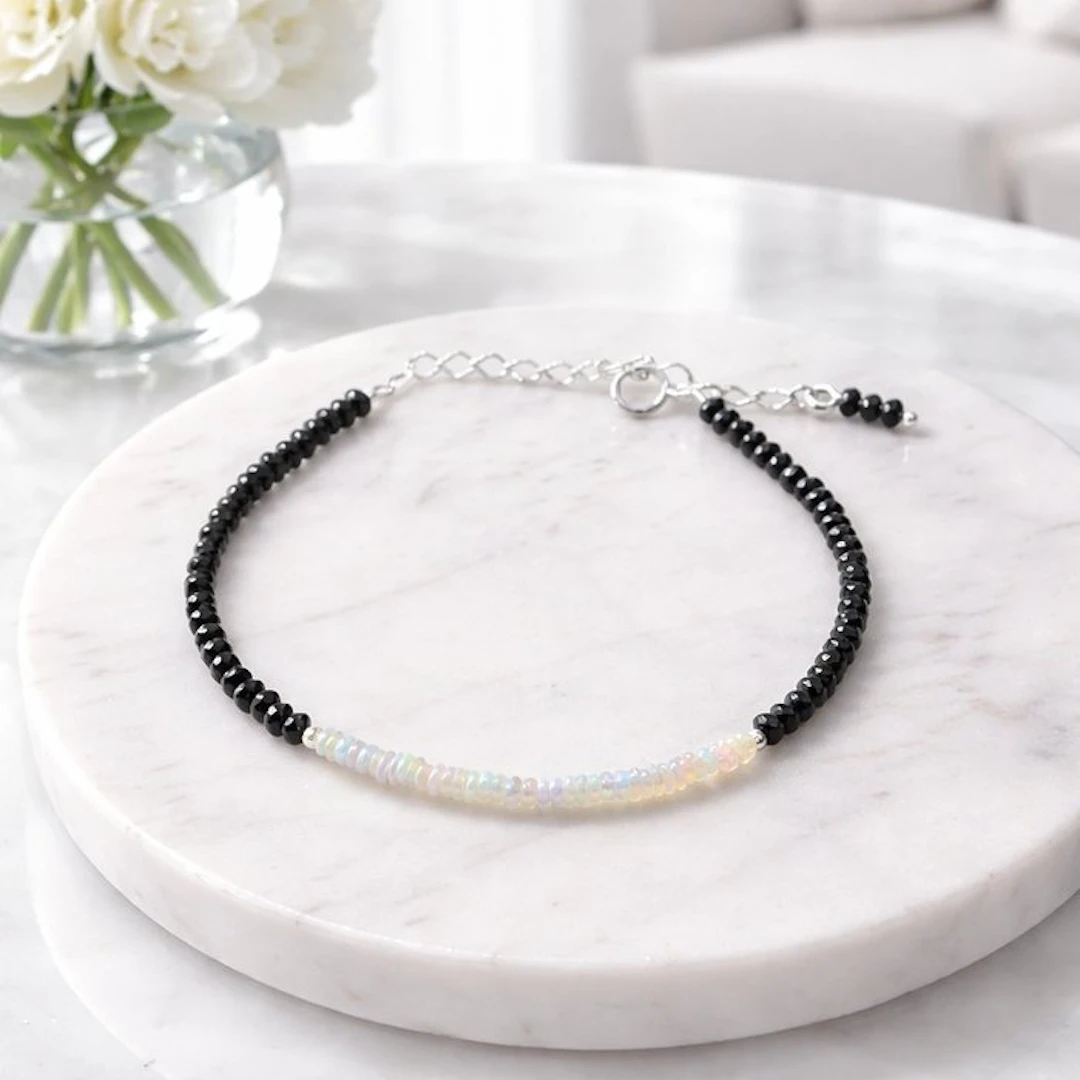 Silver - Bracelet - Ethiopian opal, spinel