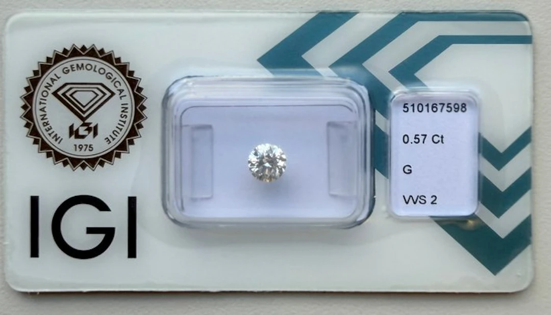 1 pcs Diamond (Natural) - 0.57 ct - Round - G - VVS2...