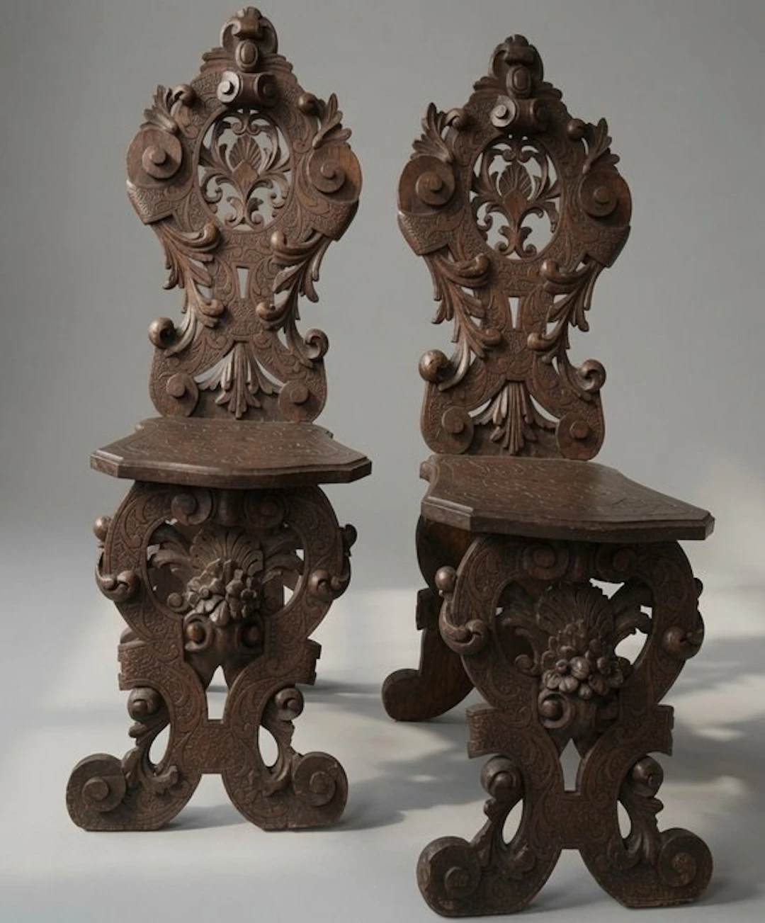 Chair (2) - Pair of 19th-century Italian Neo-Renaissance style - Wood