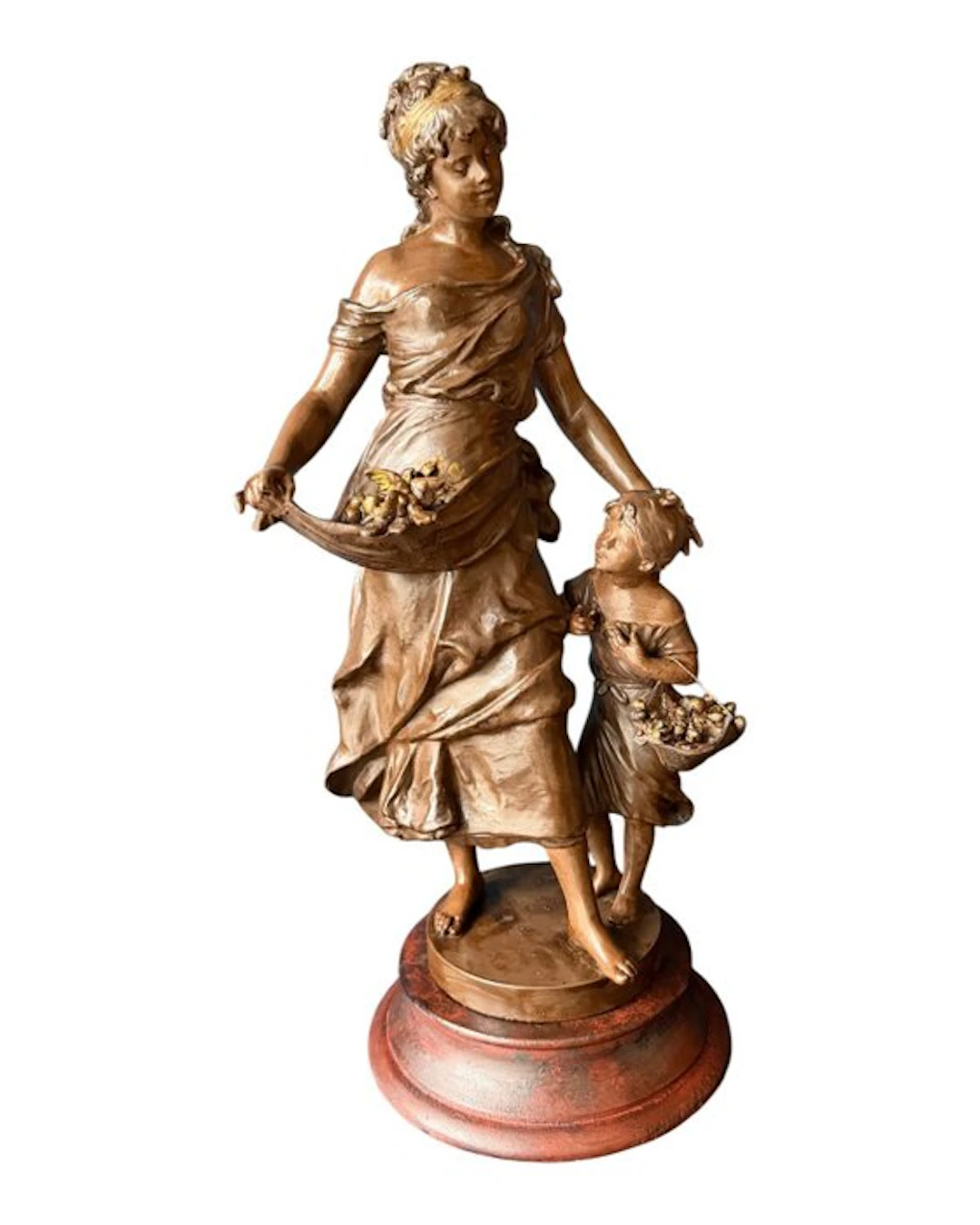 Sculpture, Moeder met kind - 54 cm - Spelter