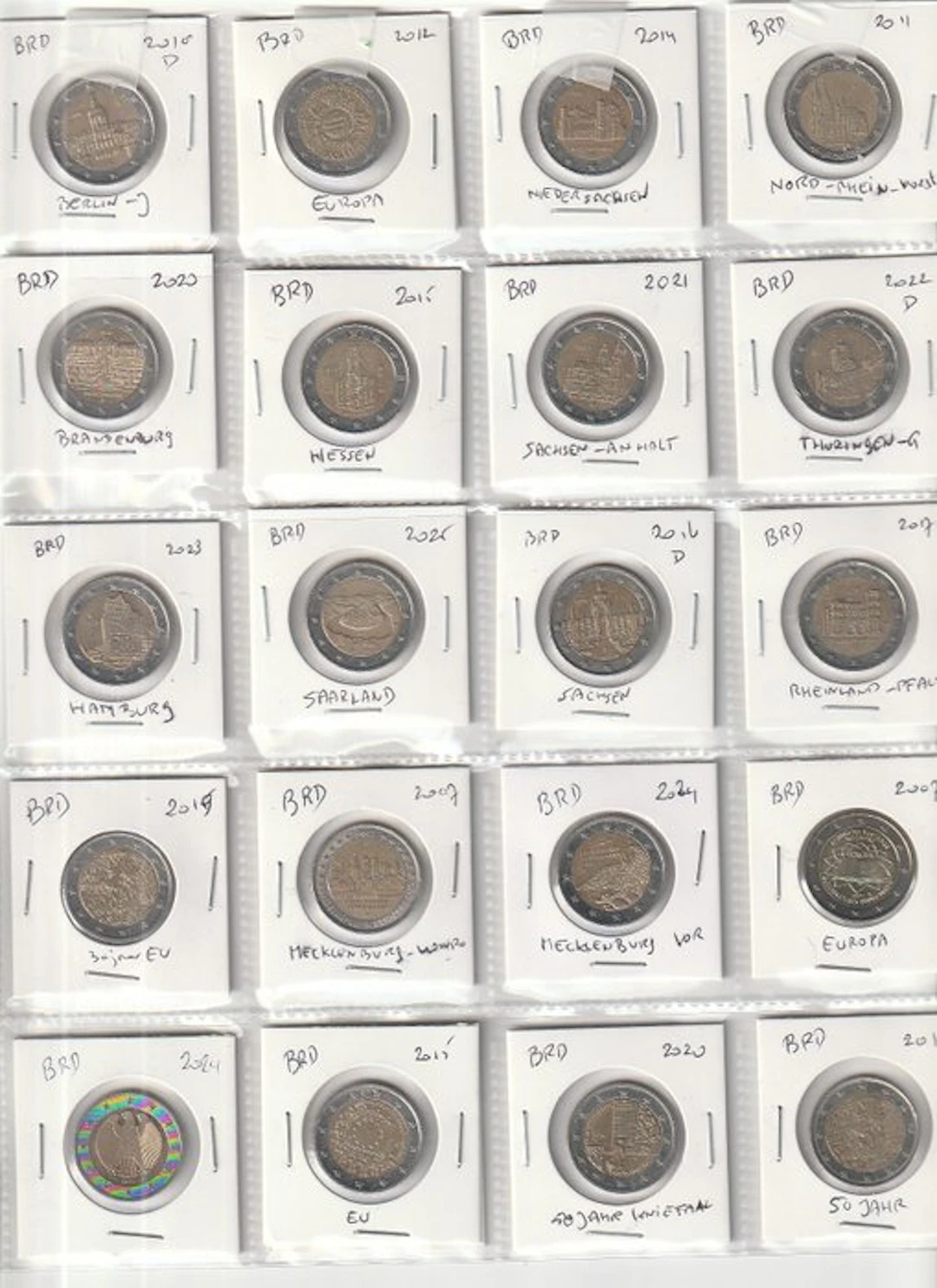 Germany. 2 Euro Various Years (20 coins) (No reserve price)