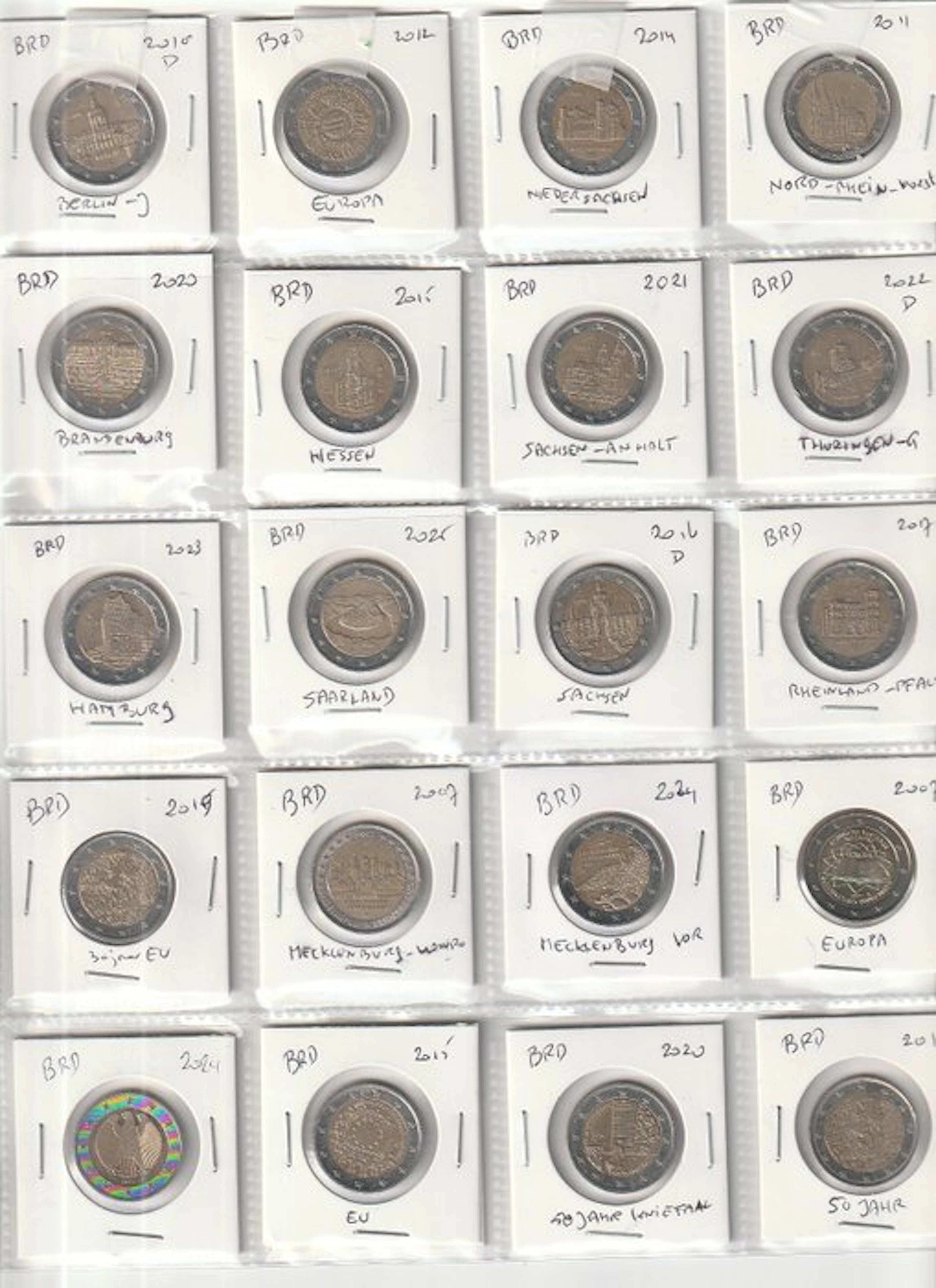 Germany. 2 Euro Various Years (20 coins) (No reserve price)