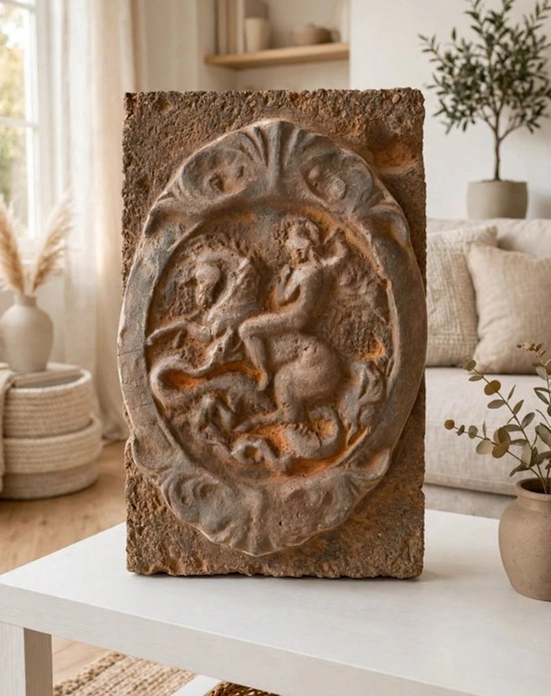 Sculpture, San Giorgio uccide il drago calcare - 37 cm - limestone