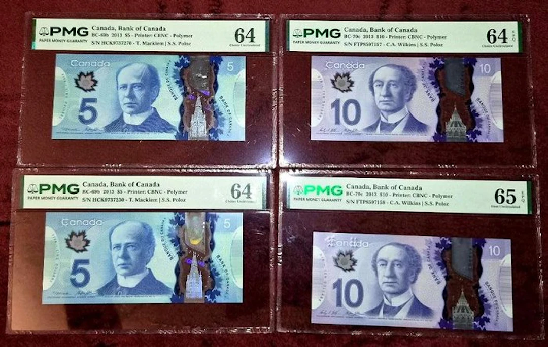 Canada. - 2 x 5 and 2 x 10 Dollars 2013 - BC-69b and 70c (No reserve price)