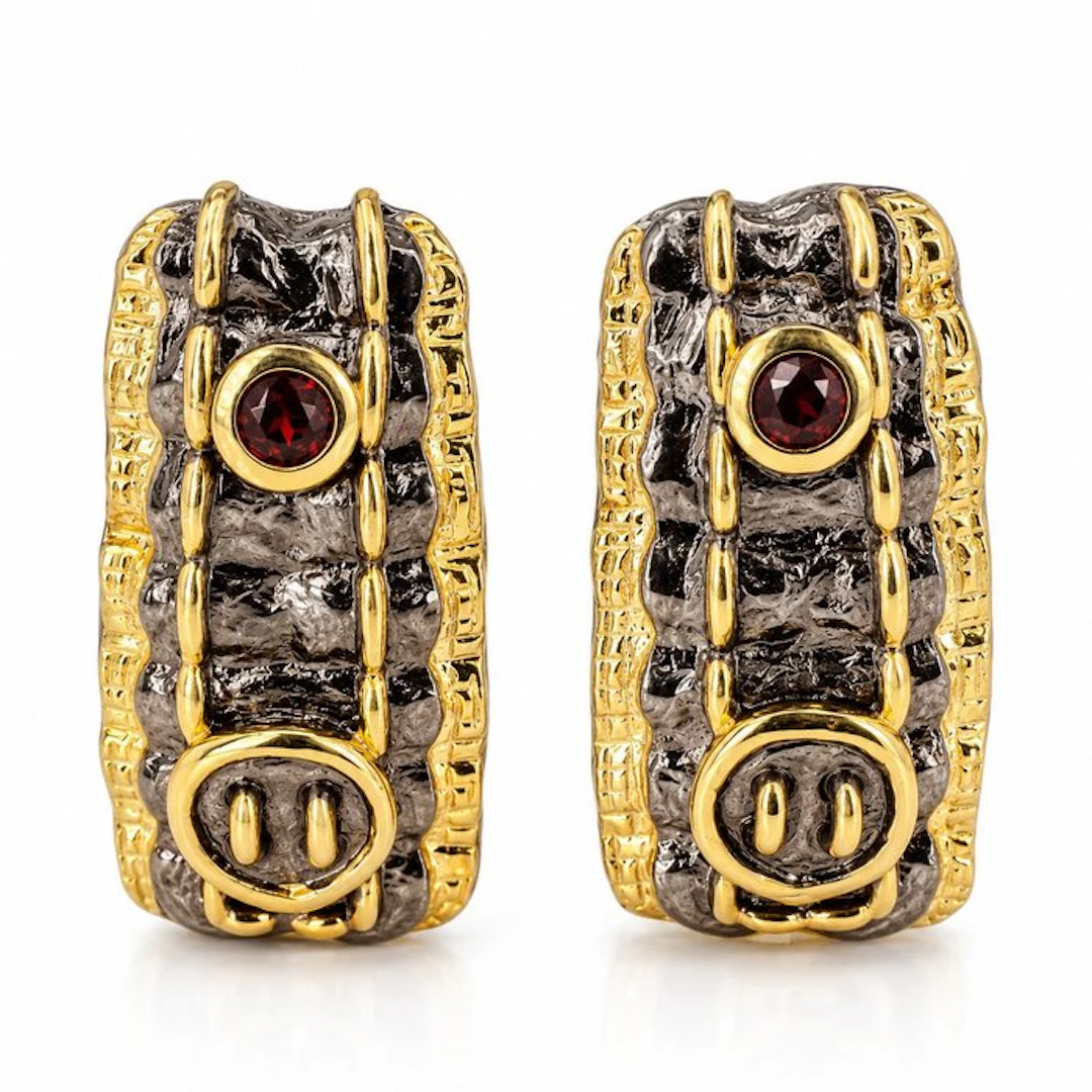 No reserve price - Earrings Gold-plated, Silver Garnet - Exclusive edition
