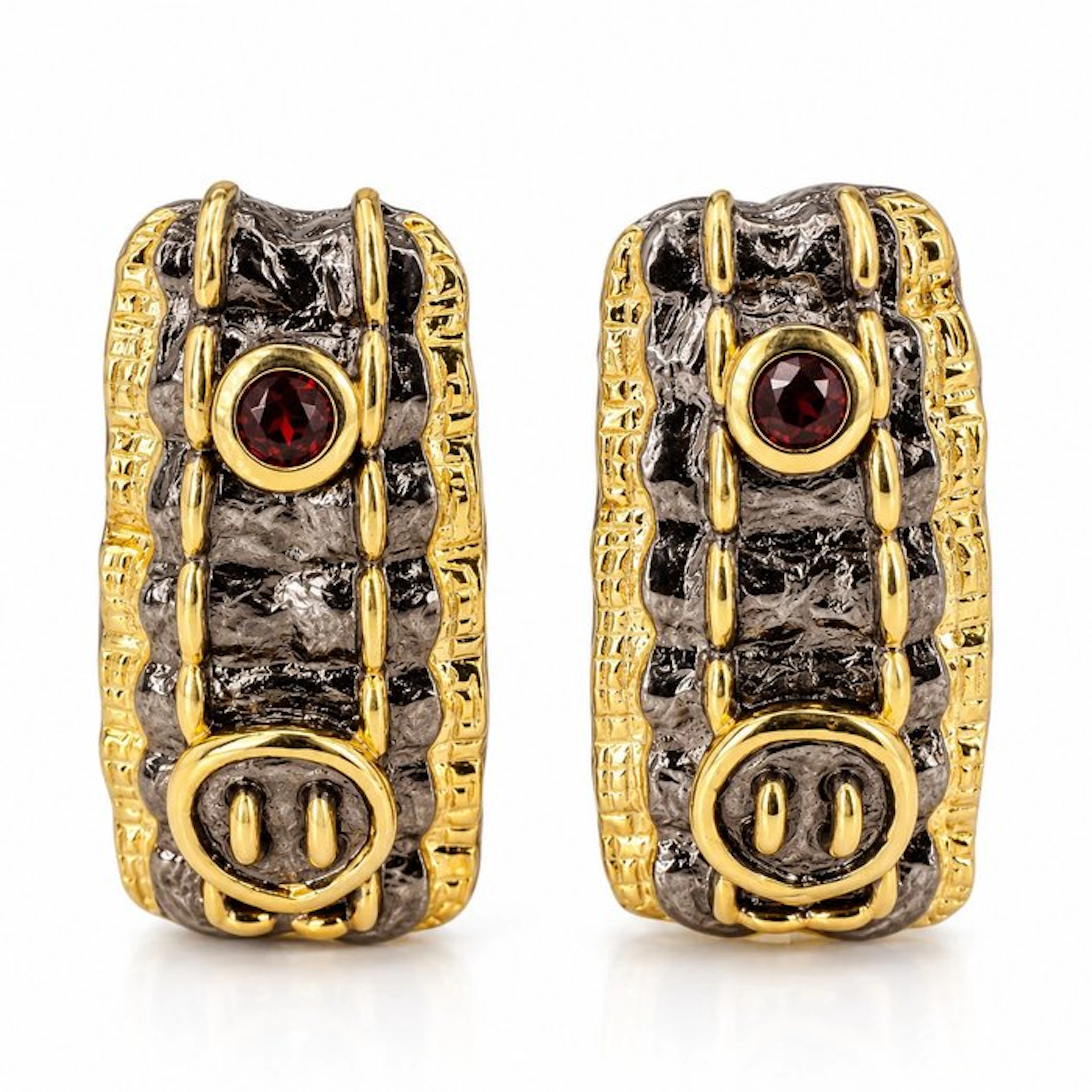 No reserve price - Earrings Gold-plated, Silver Garnet - Exclusive edition
