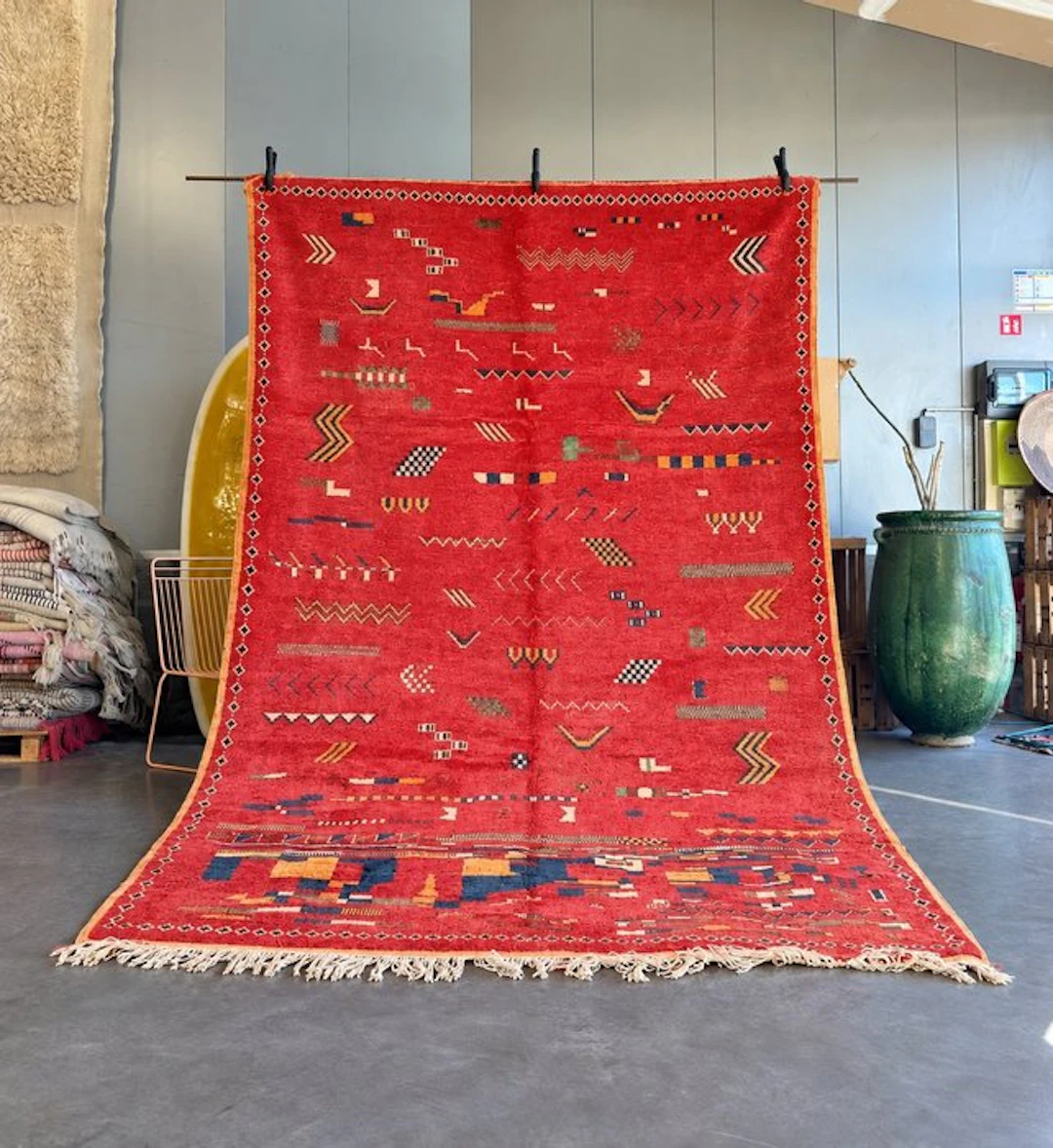 Moroccan Berber Rug – Red Wool – Multicoloured Geometric...