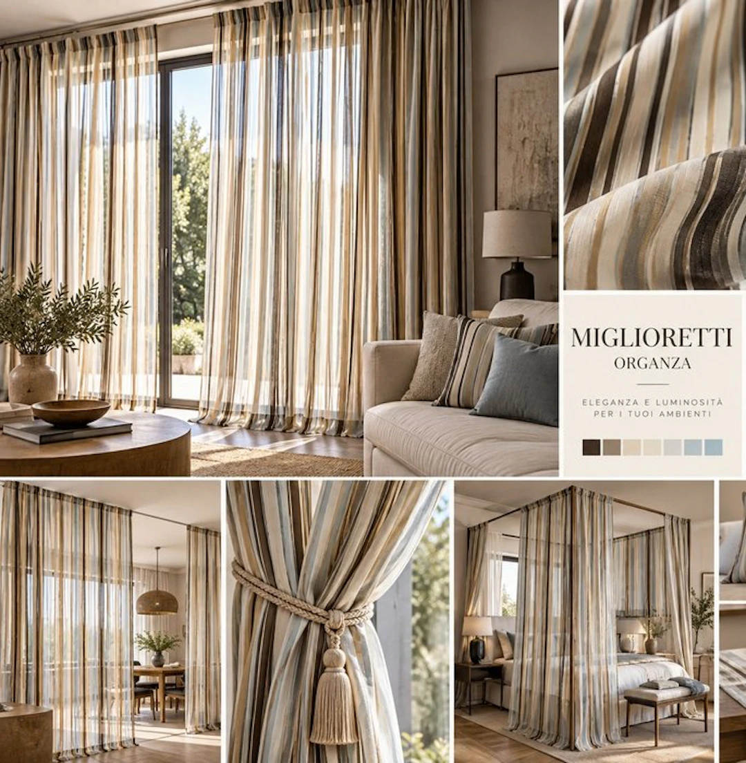 Miglioretti – Elegante tendaggio in Organza a Righe nei...