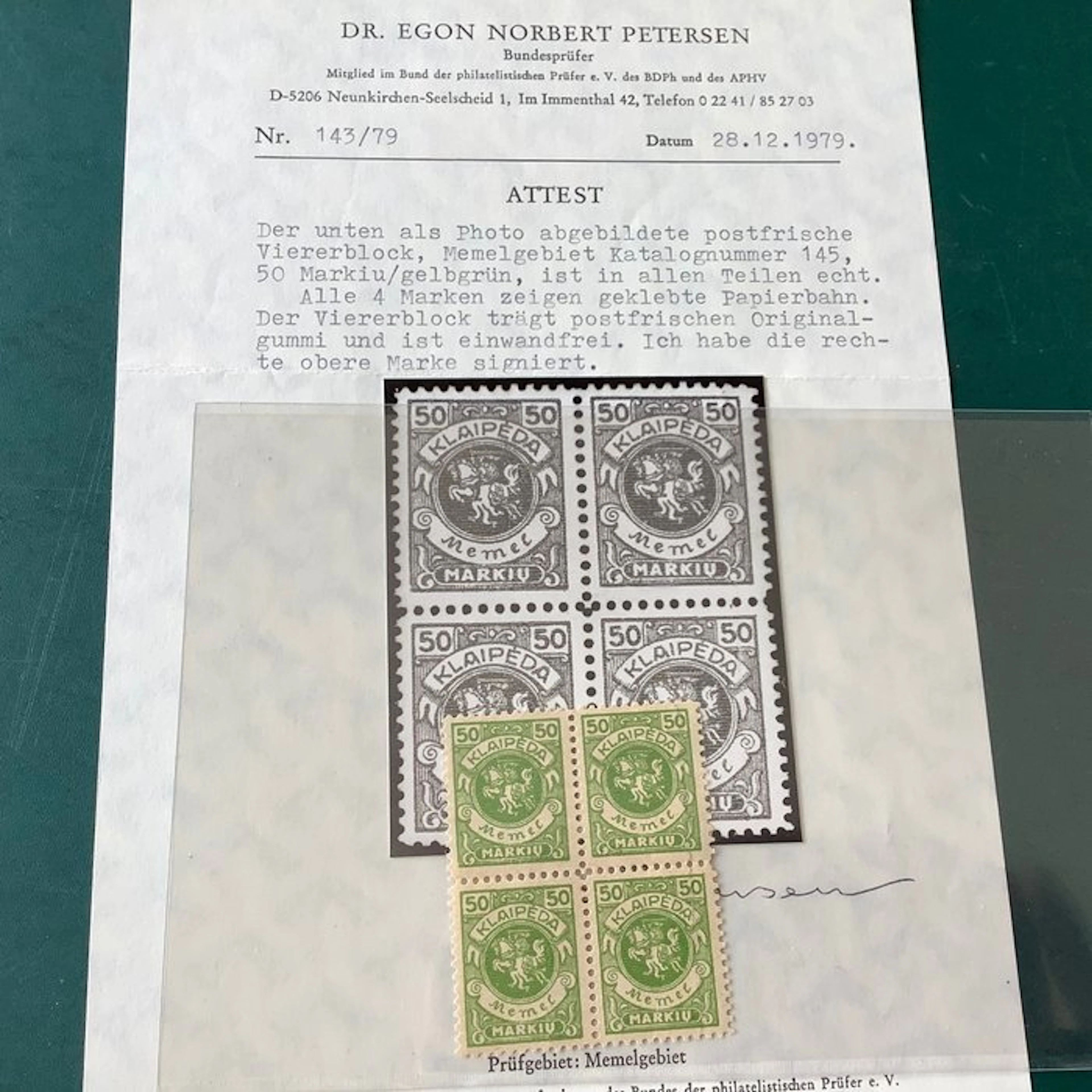 Memel 1923 - Klaipėda: 50 markių in a block of four with...