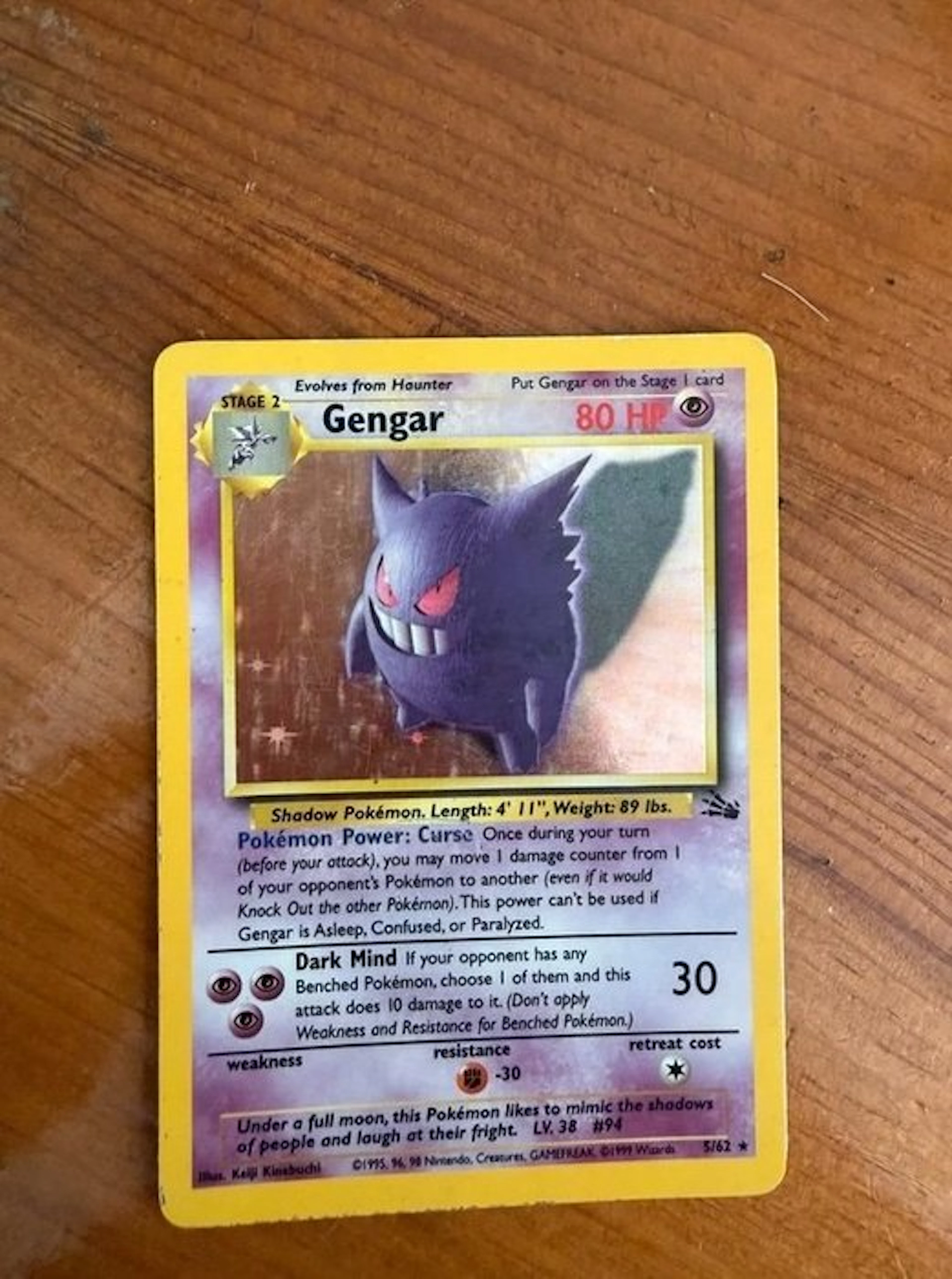 Pokémon - 1 Card - Gengar 5/62 Foil - WOTC - Fossil
