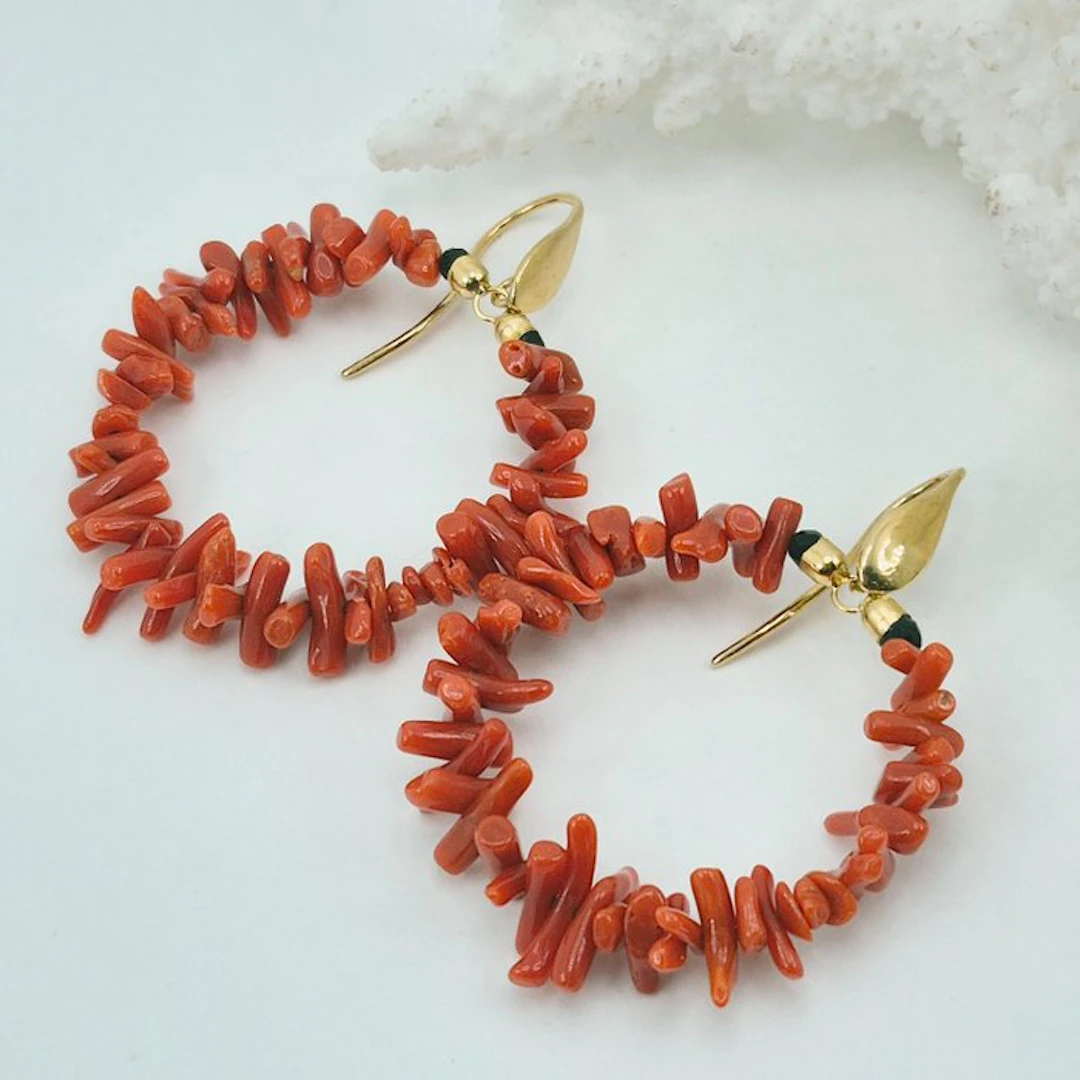 Coral - Silver, Gold-plated, No Reserve - Earrings - CORALLO MEDITERRANEO