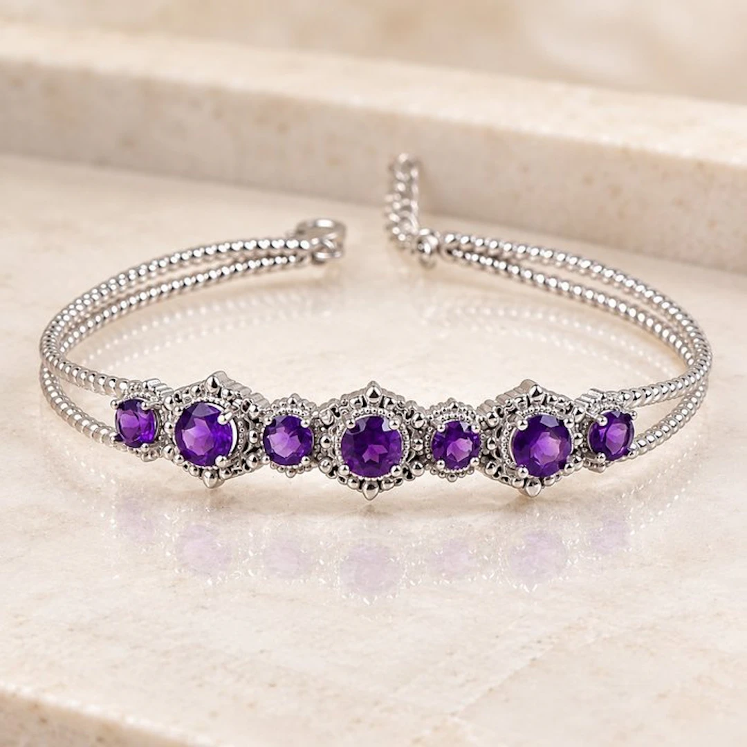 No reserve price - Bracelet Silver - Amethyst - Certified