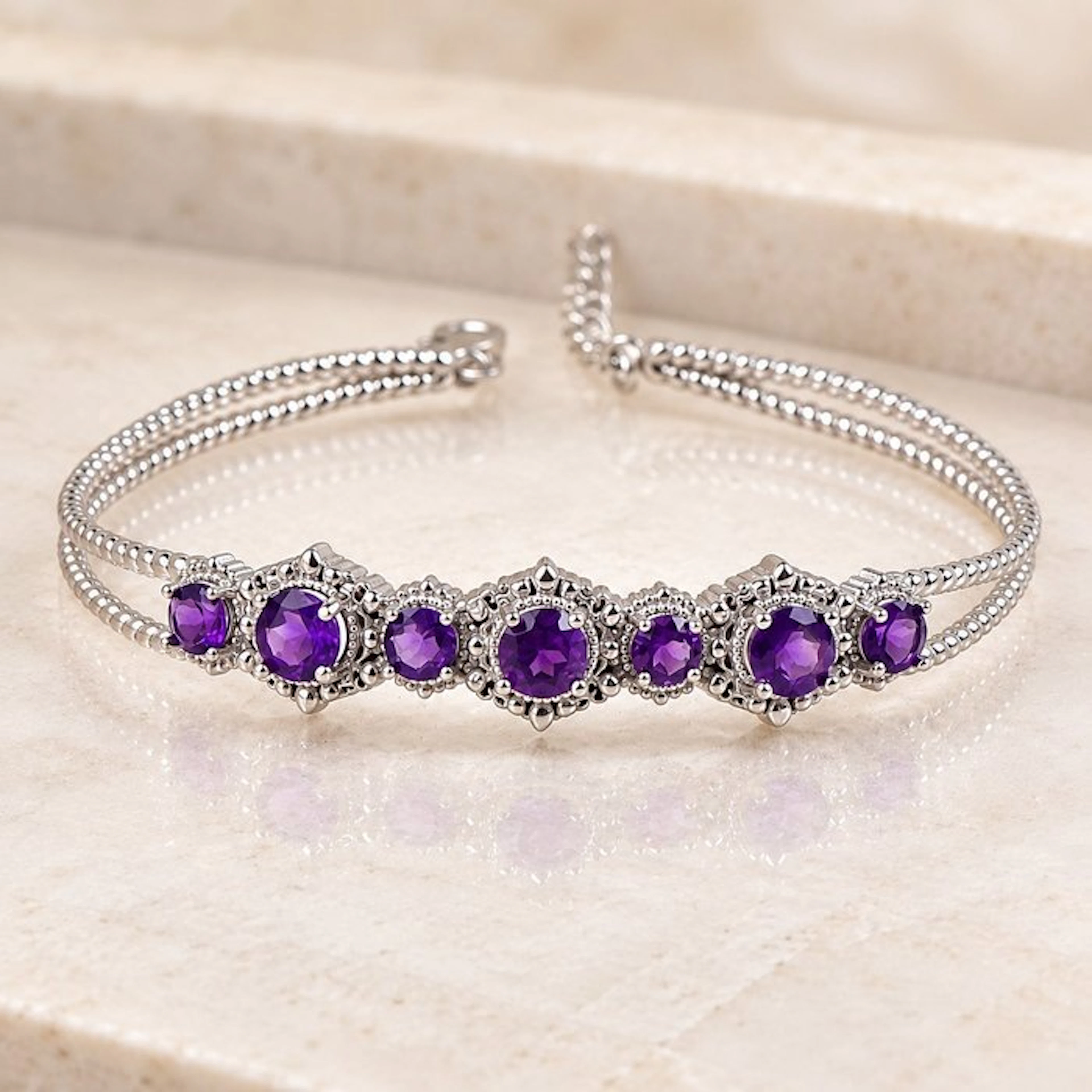 No reserve price - Bracelet Silver - Amethyst - Certified