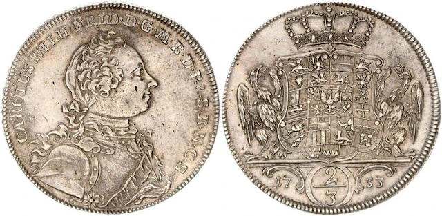 Germany. Karl Wilhelm Friedrich. 2/3 Taler (Gulden) 1753
