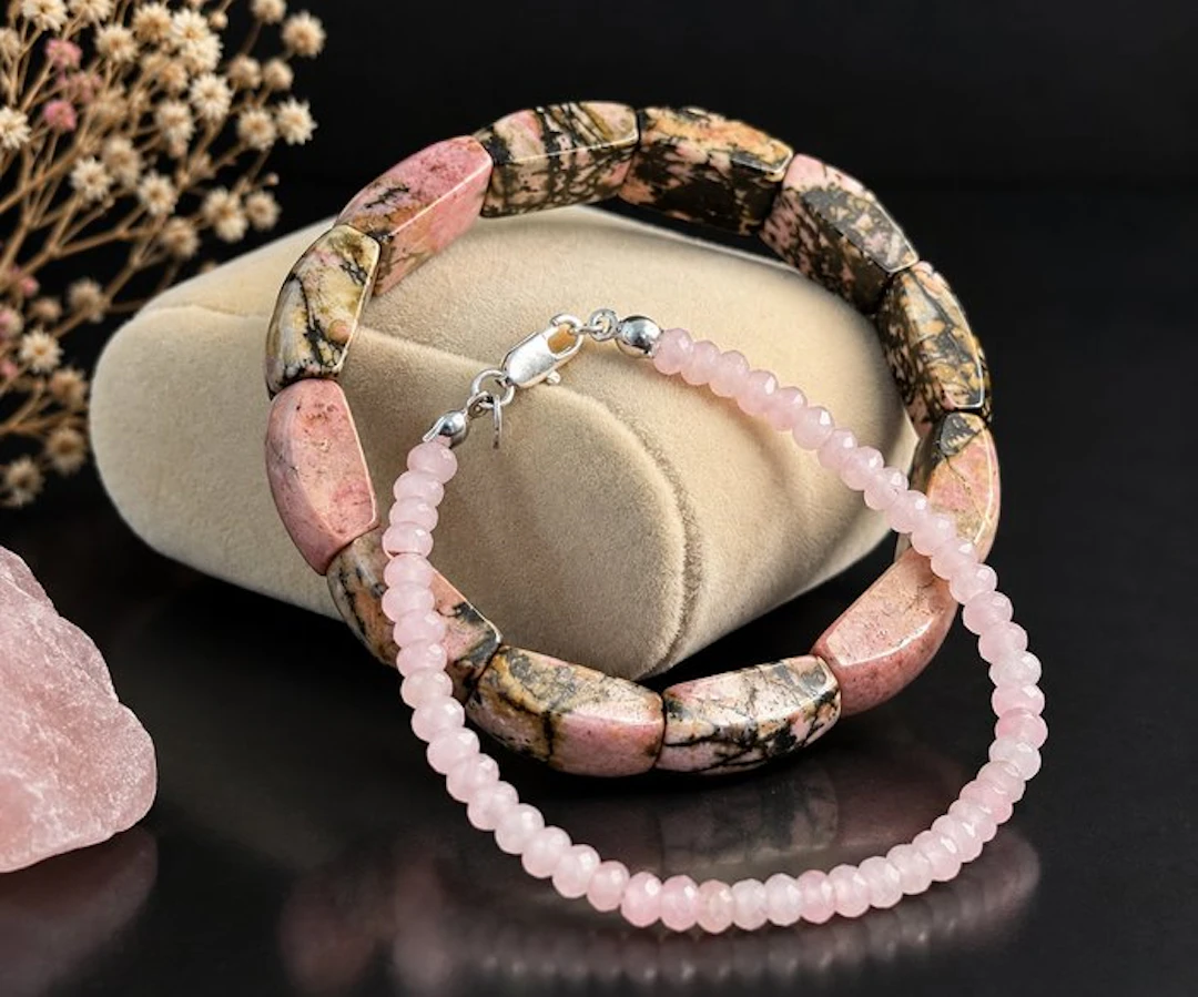 Pair of Natural Rose Quartz Bracelets – Two Handmade Designs in Different