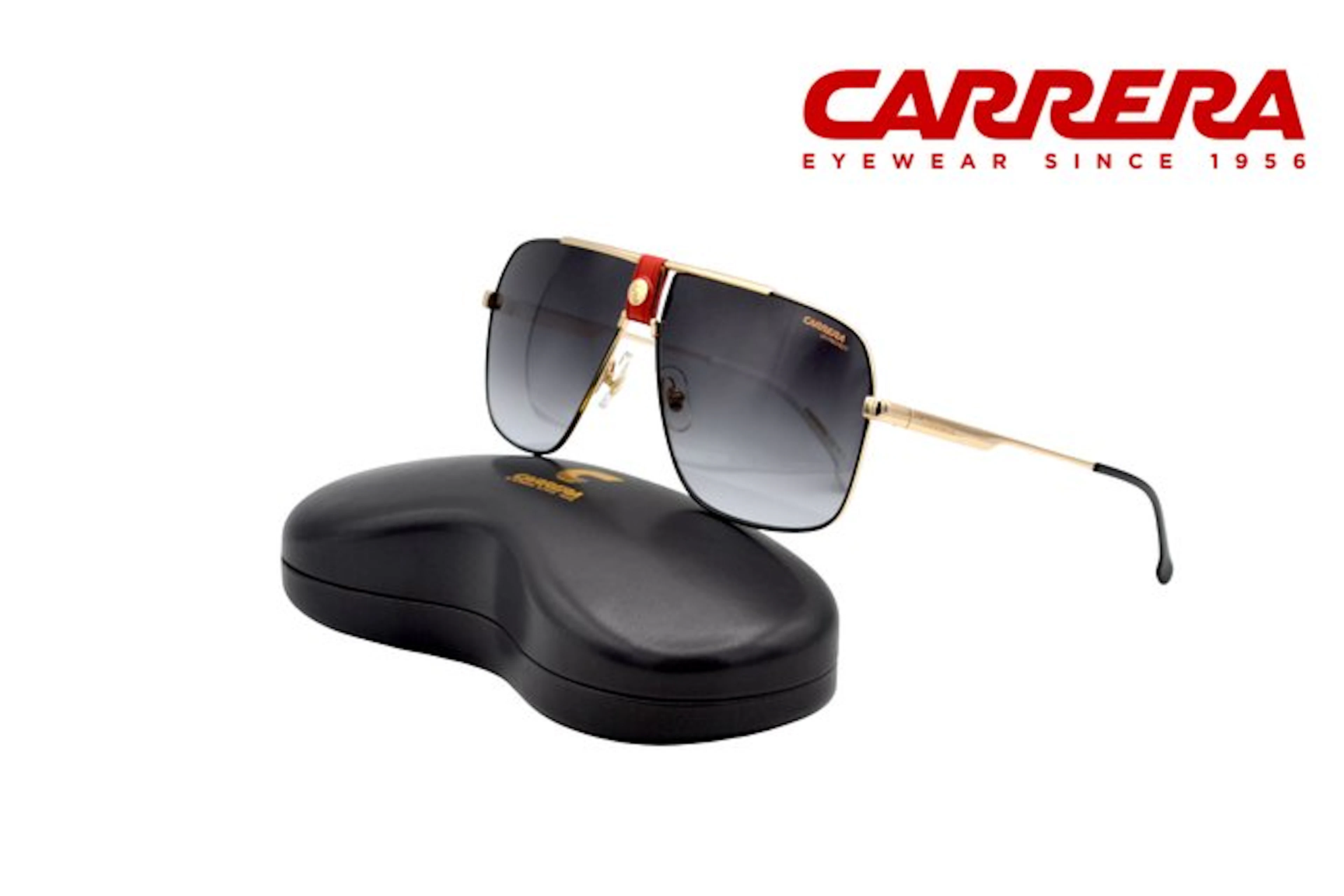 Carrera - 1018S - Rectangular Gold Metal & Red Leather...