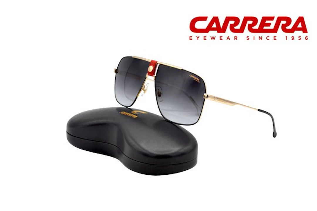Carrera - 1018S - Rectangular Gold Metal & Red Leather...