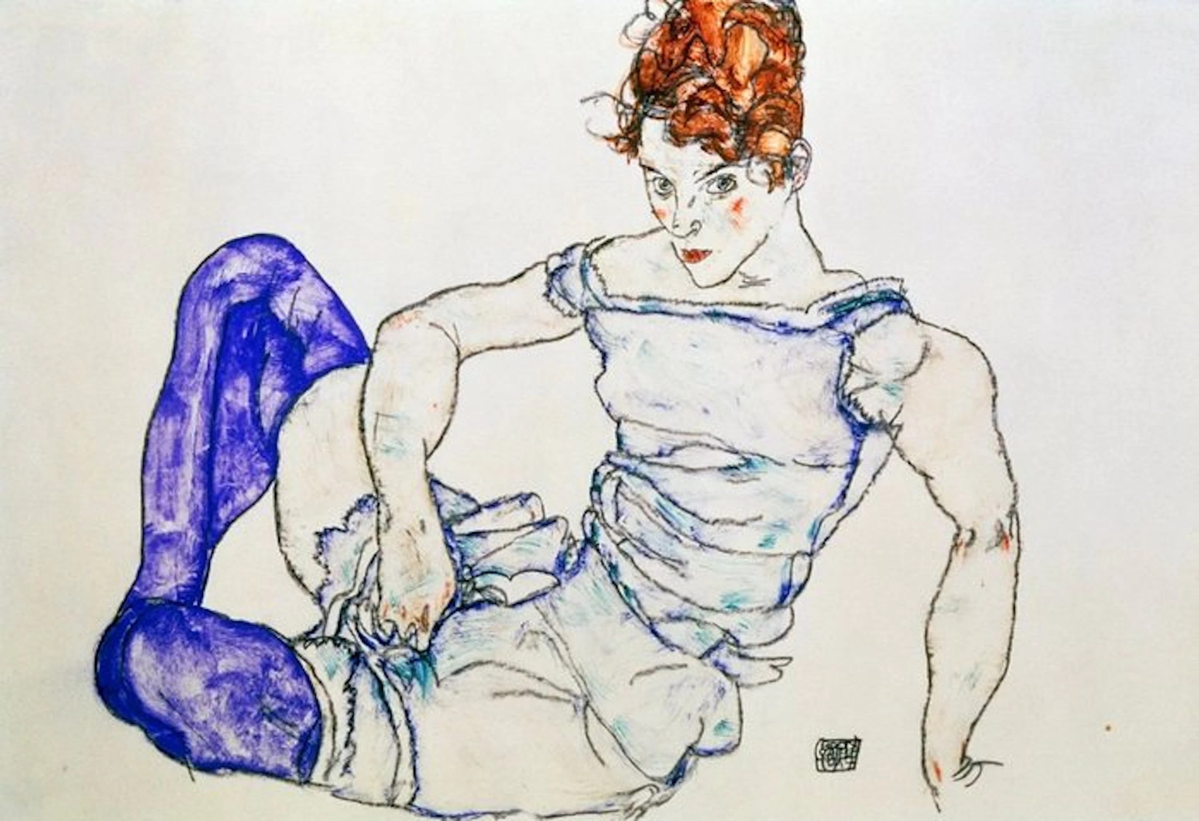 Egon Schiele - “Seated woman with purple stockings