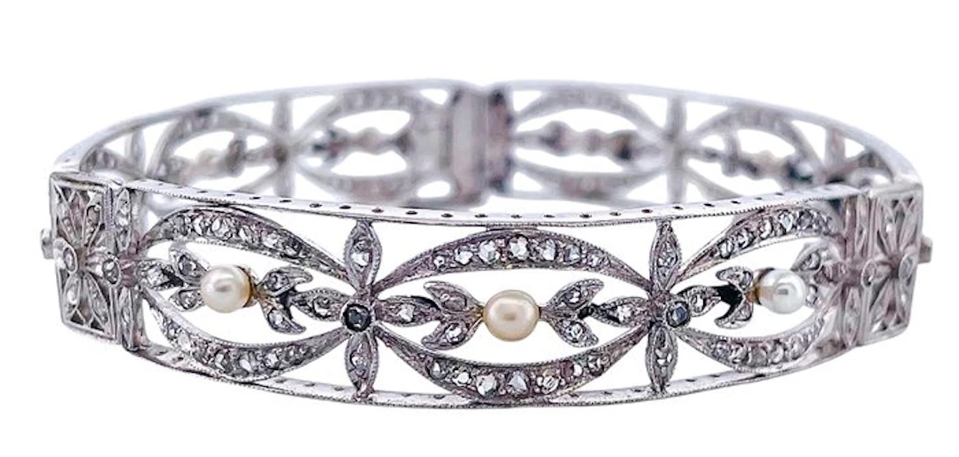 Bracelet - 18 kt. White gold Diamond (Natural) - Pearl