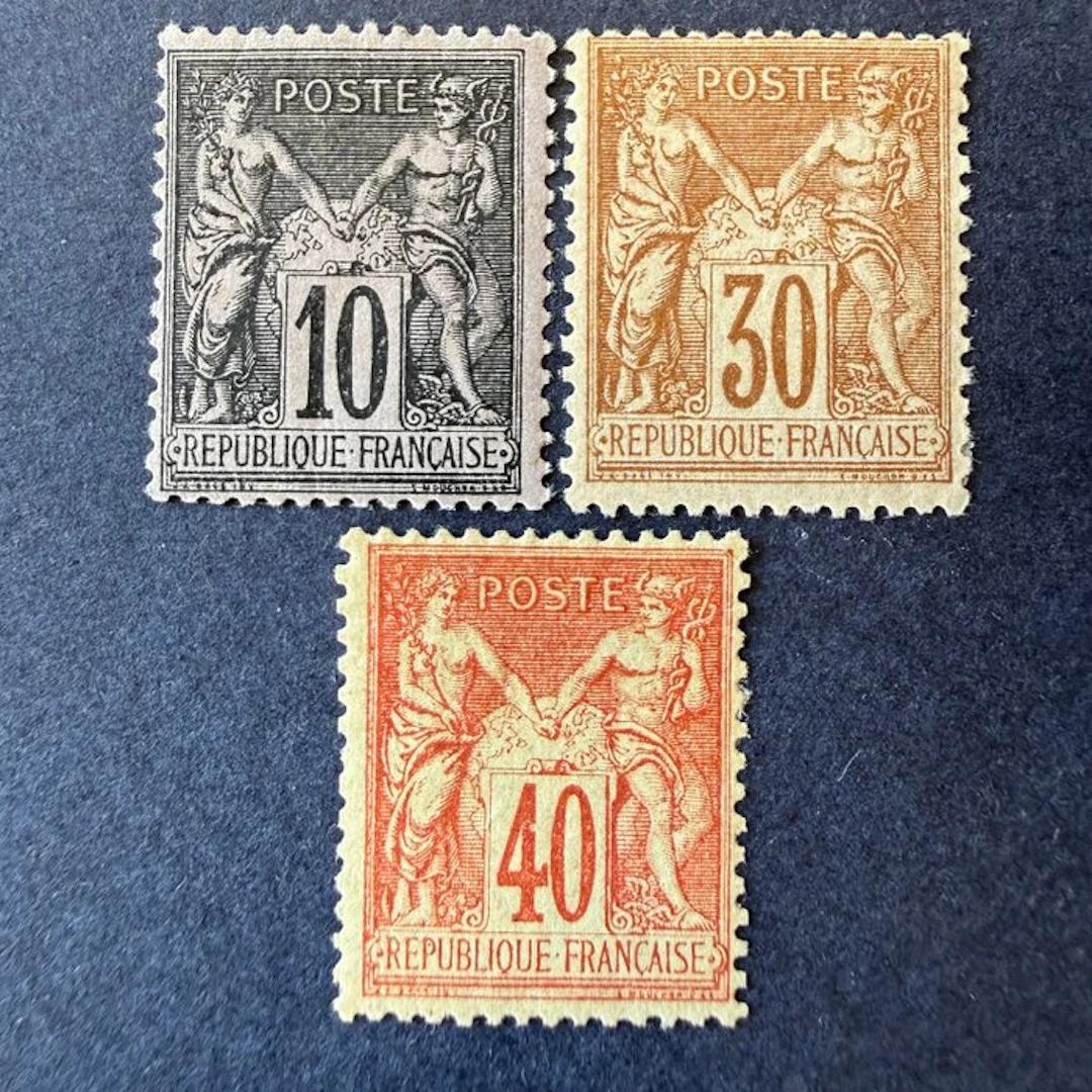 France - Yvert 80, 89, 94 'Sages' mint * with hinge. Very good.