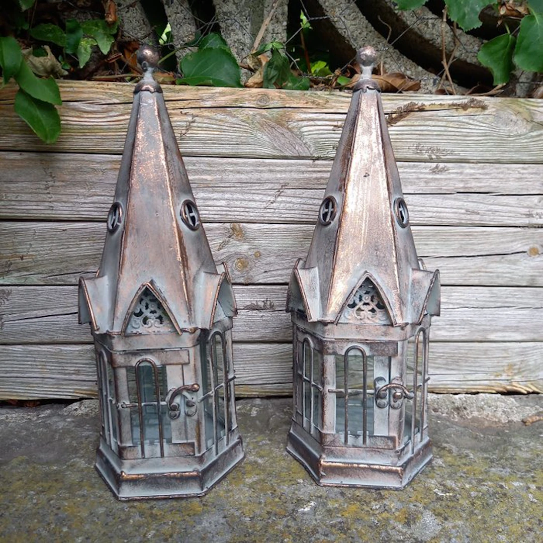 "2 Candle Lanterns" - Lantern (2) - Glass, Metal
