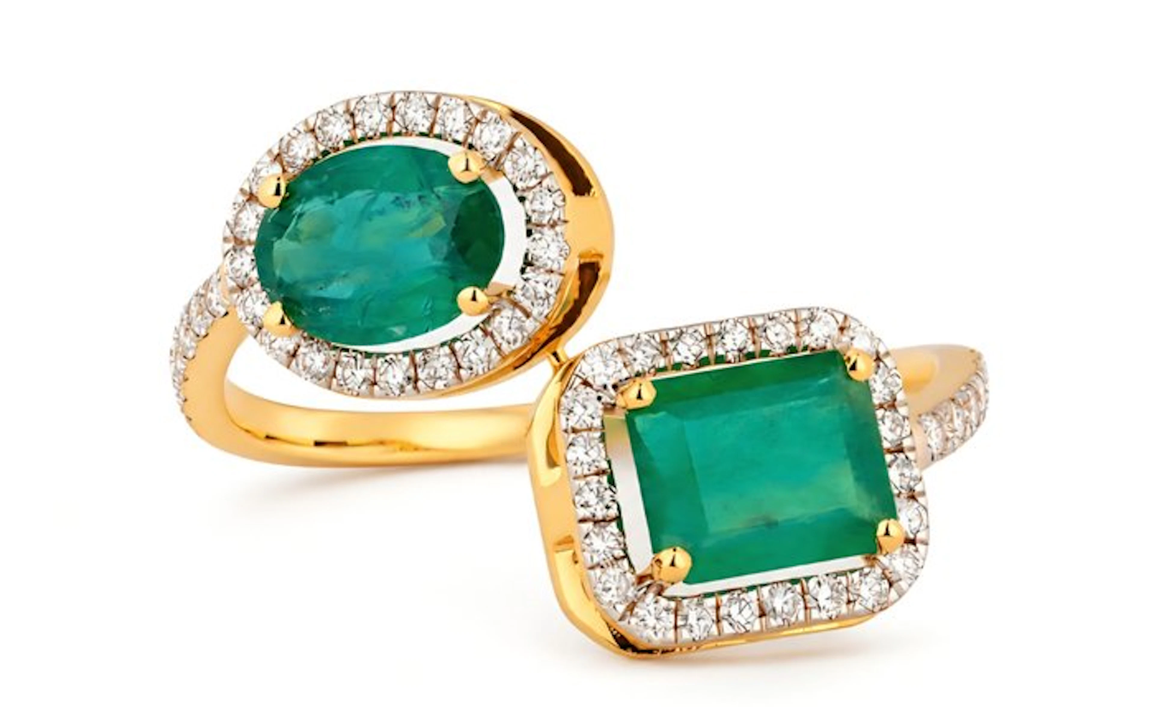 No reserve price - Ring - 14 kt. White gold - 1.71ct. tw. Emerald - Diamond