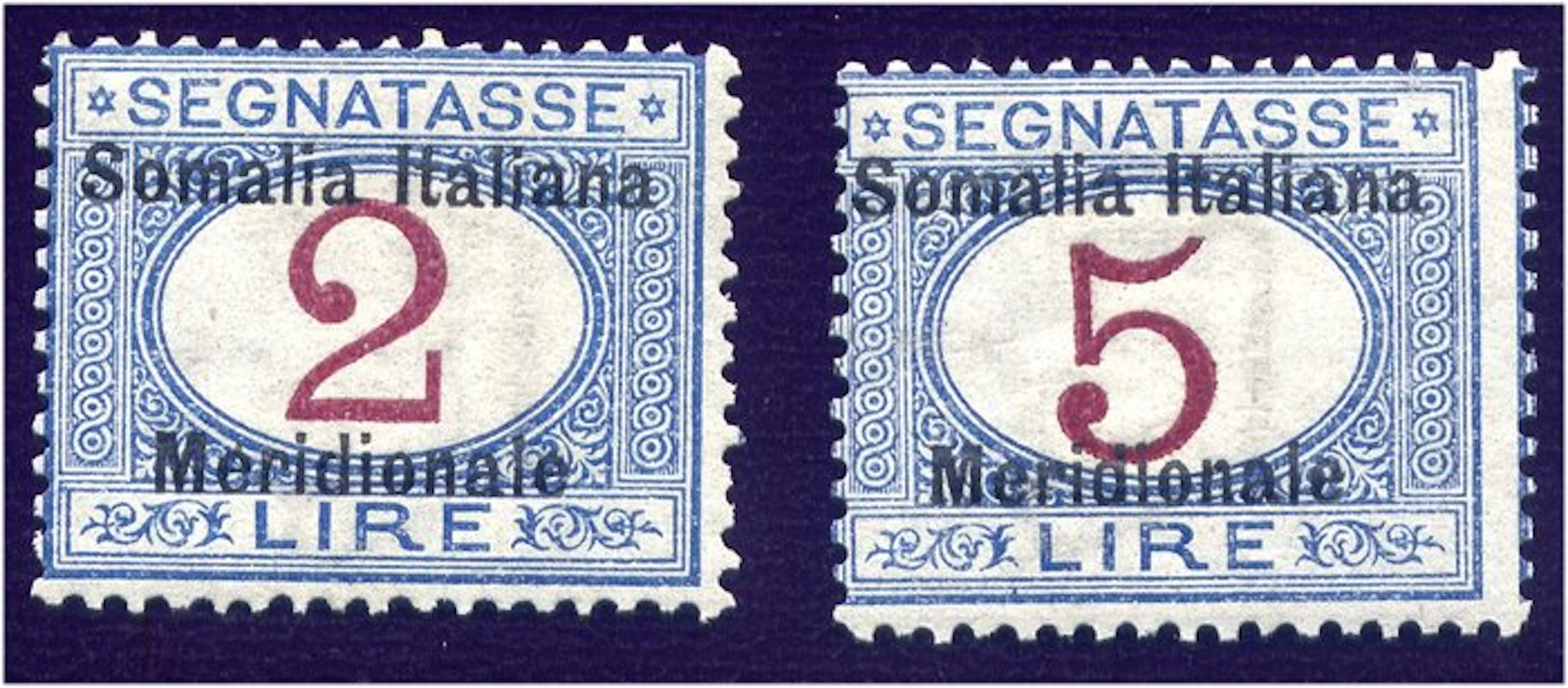 Italian Somalia 1906 - Segnatasse 2L and 5L Overprinted...