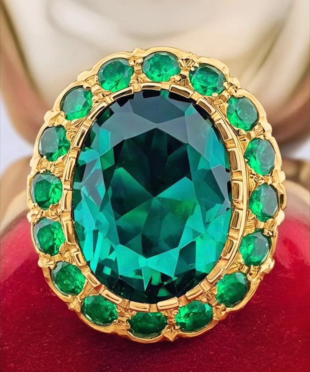 No reserve price - Ring - 9 kt. Yellow gold, Silver Emerald - Emerald