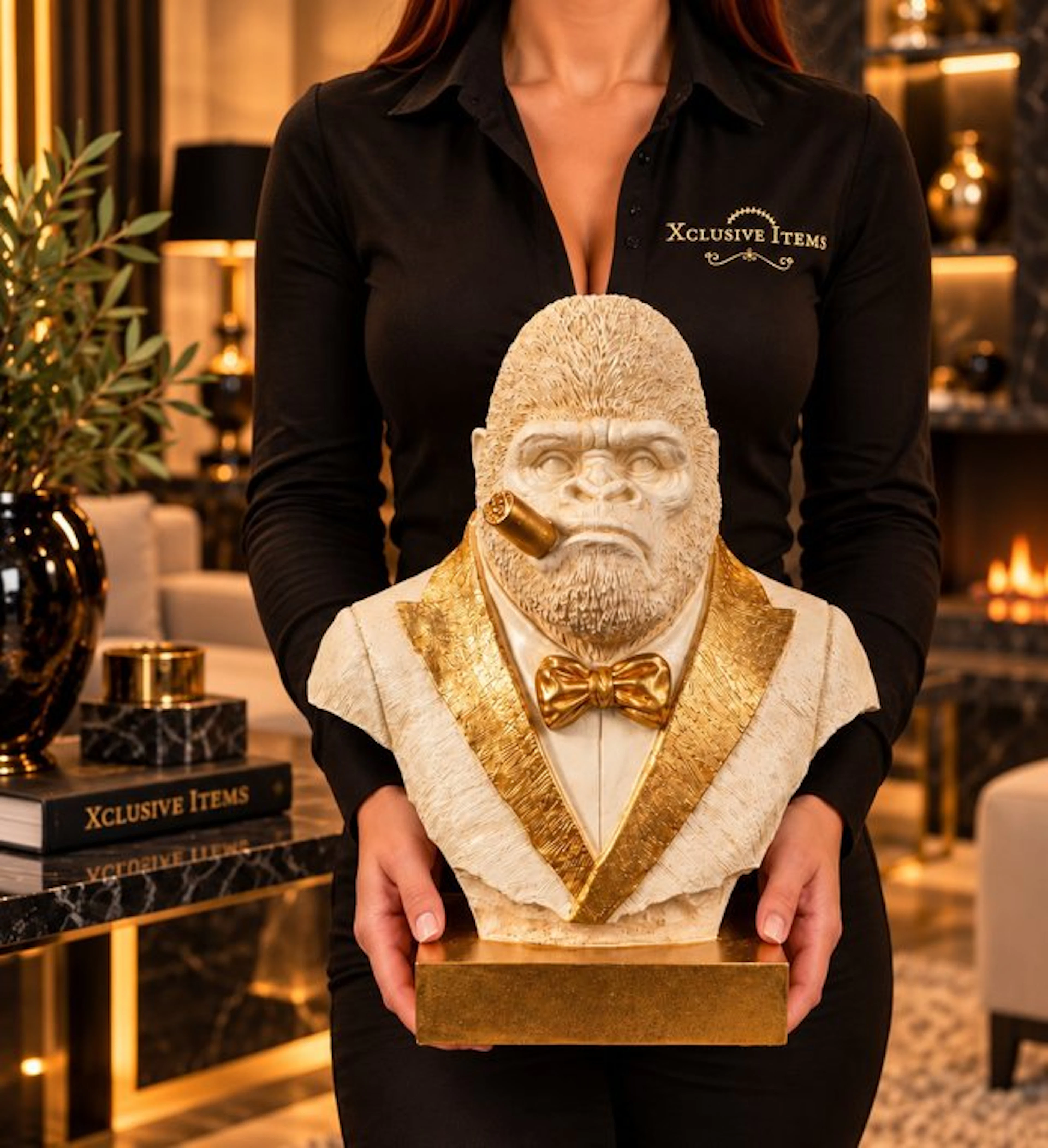 Statue, Gorilla with Sigar - 37 cm - mgo - 2026