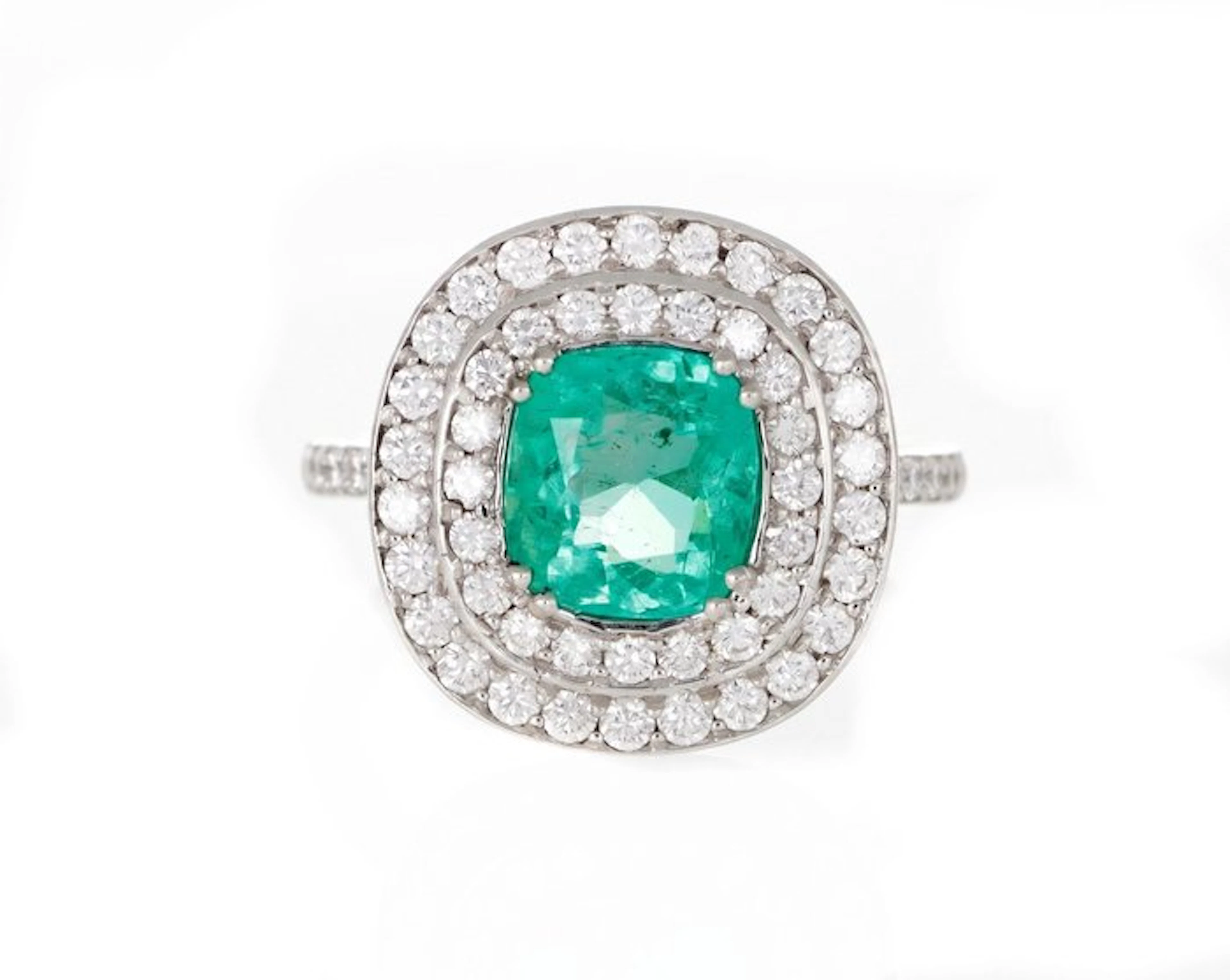 Ring - 18 kt. White gold - 1.96ct. tw. Emerald - Diamond