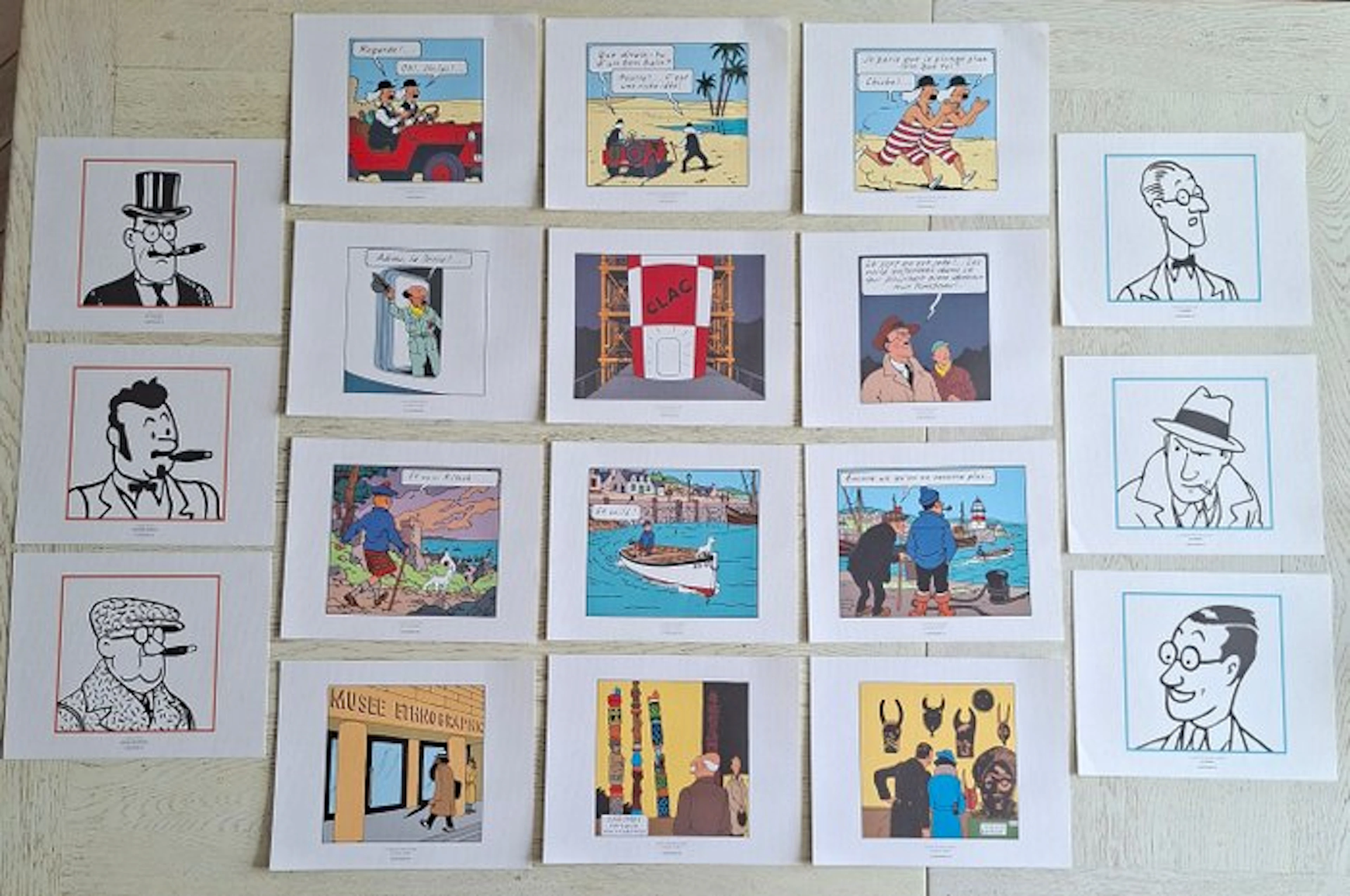 Tintin - 18 Lithographies des Scènes et Portraits des...