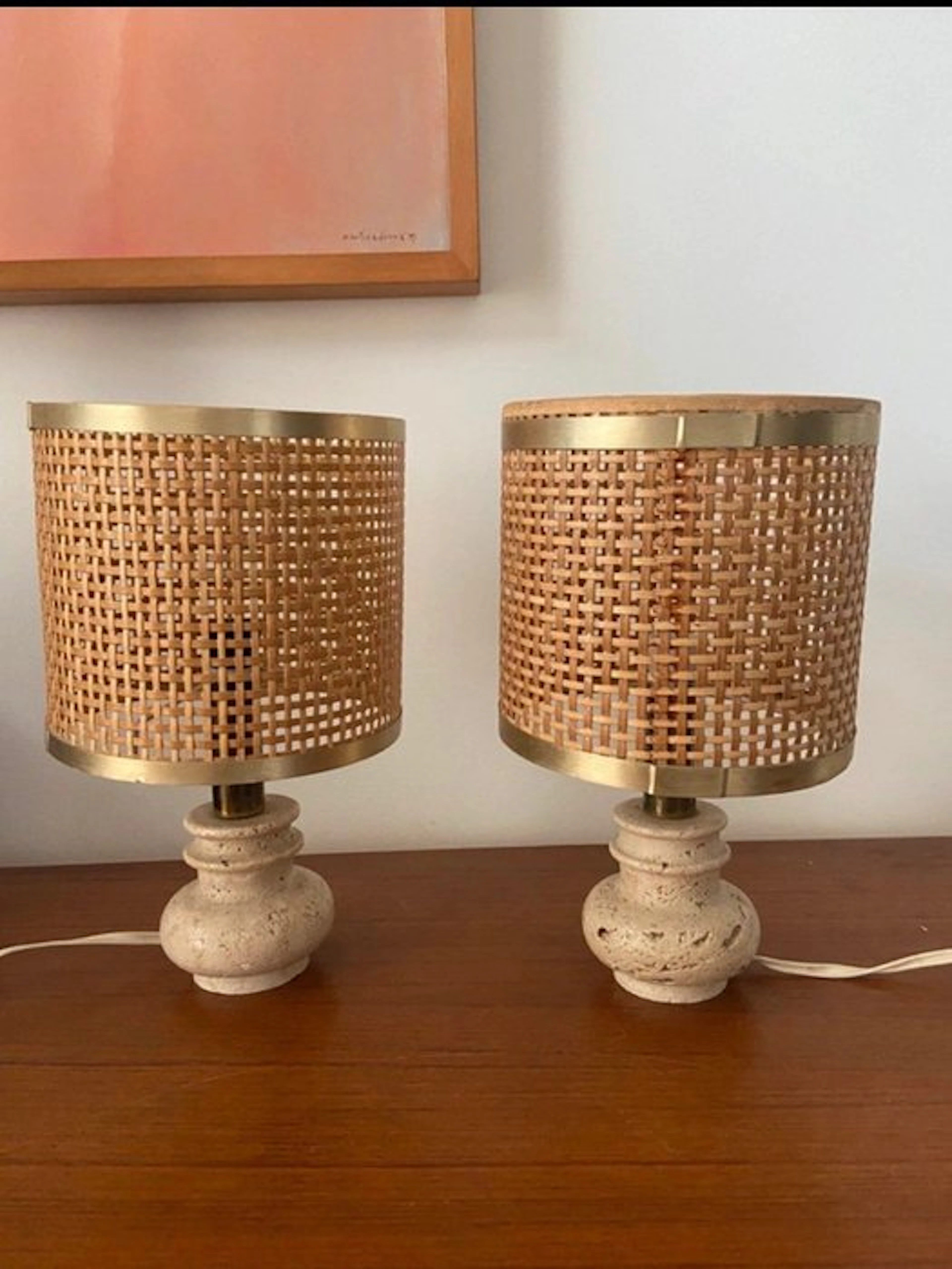 Table lamp (2) - The 70s - Stone, Brass - Travertine
