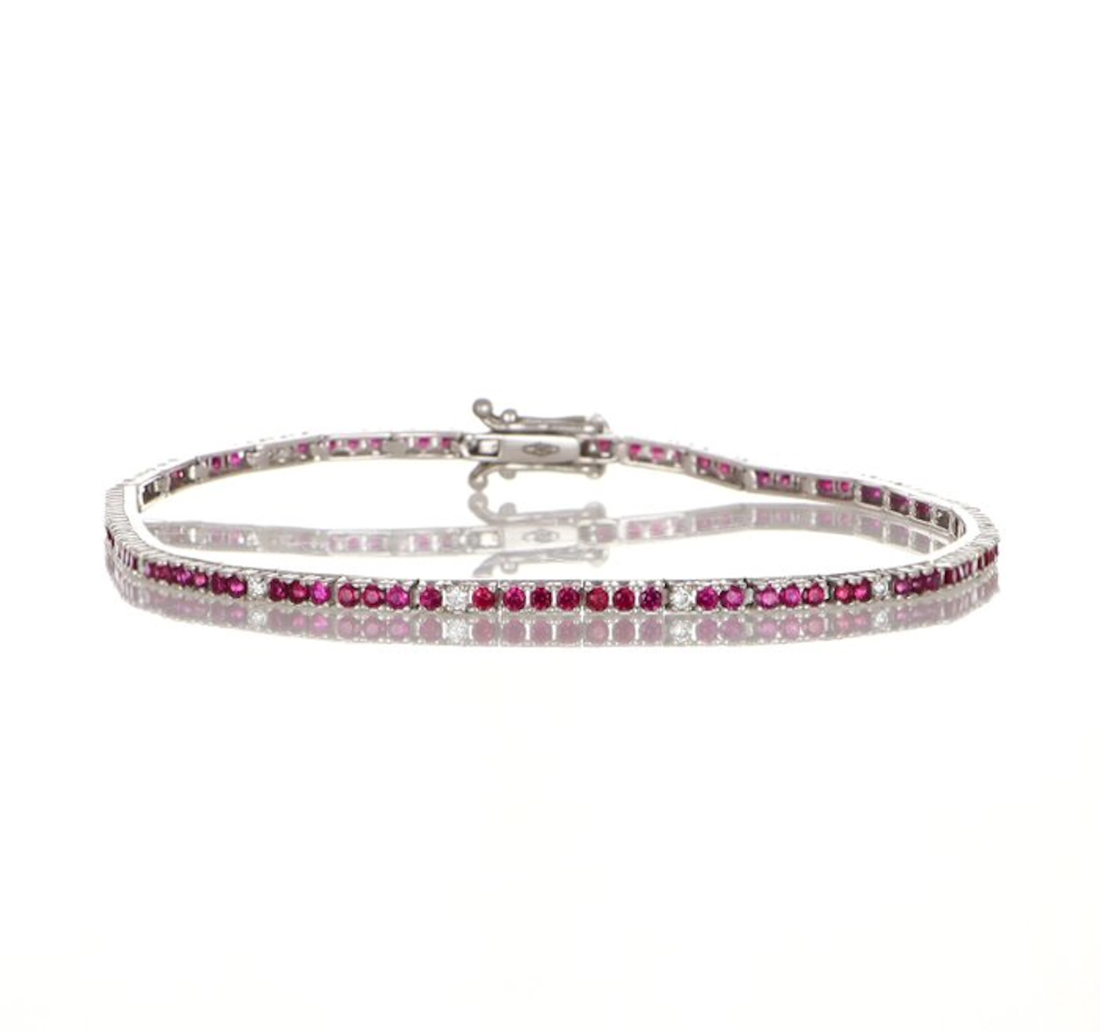 No reserve price - Bracelet - 18 kt. White gold Ruby - Diamond