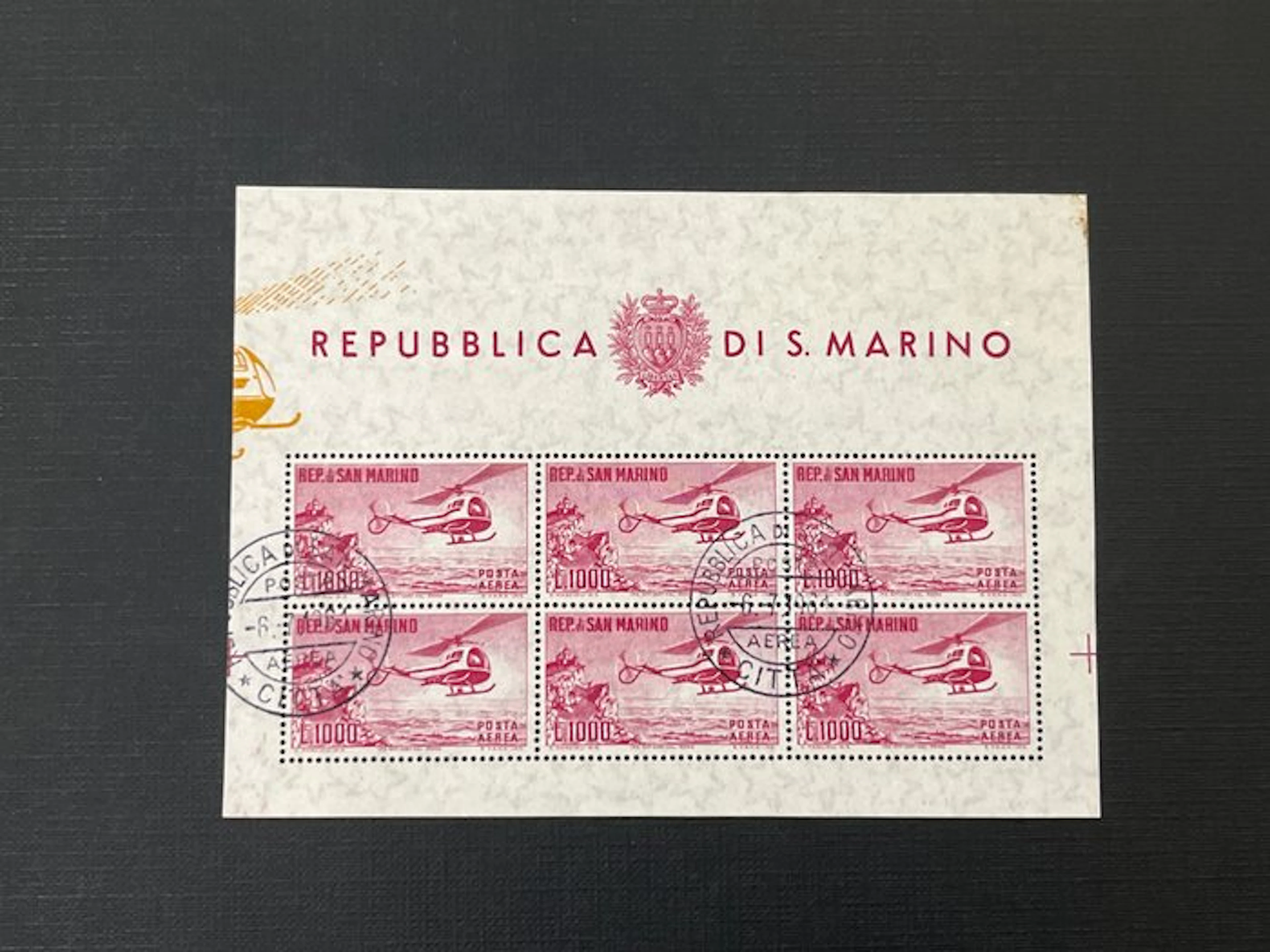 San Marino 1961 - San Marino Foglietto L.1000 used helicopter. - Sassone N. 22