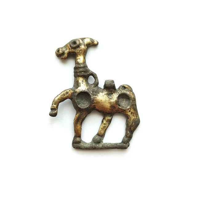 Scythian Gilded Silver Rare Silk Road Caravan Horse Medal Bead - 54 mm