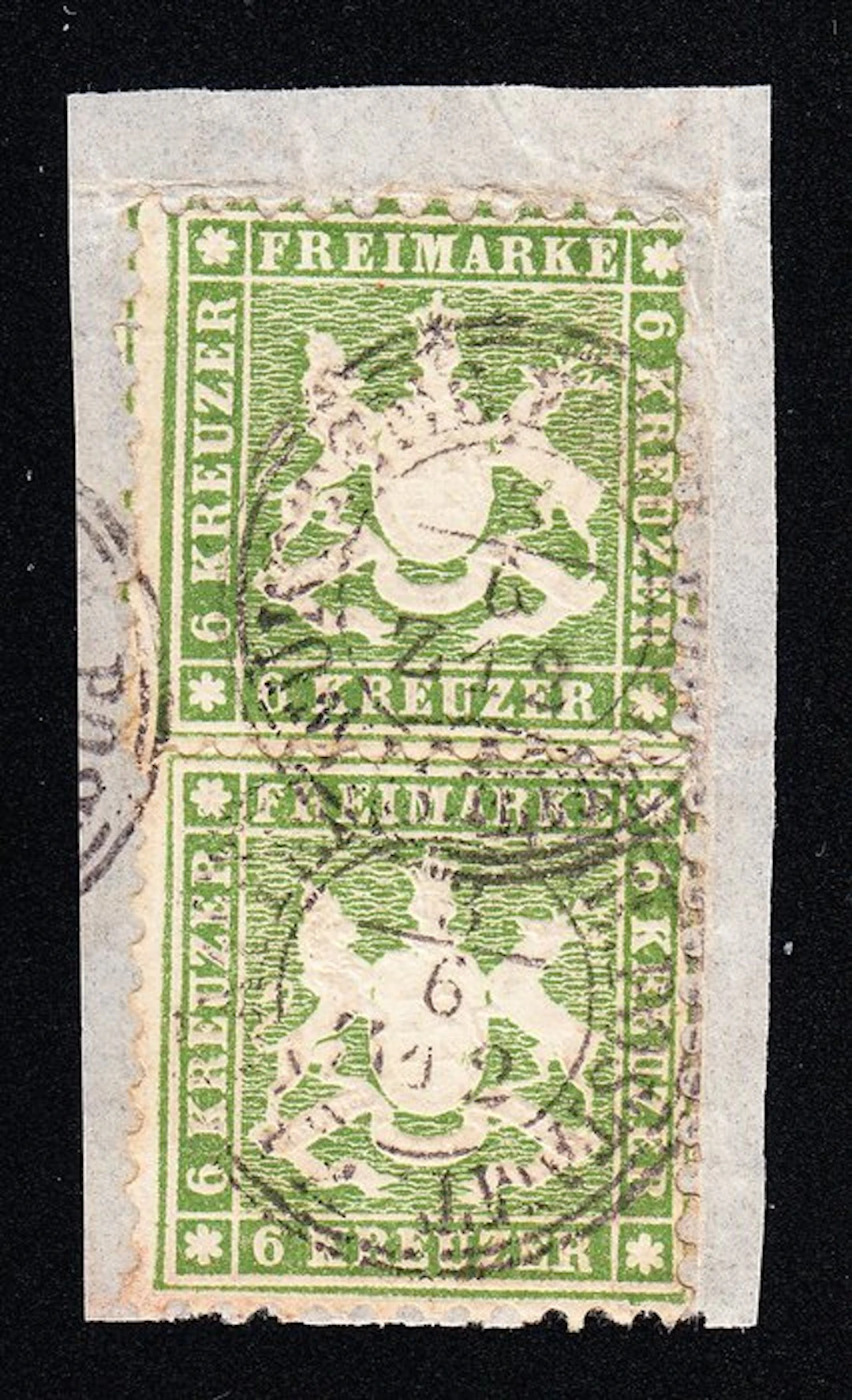 Württemberg 1862 - Vertical pair on a piece of mail