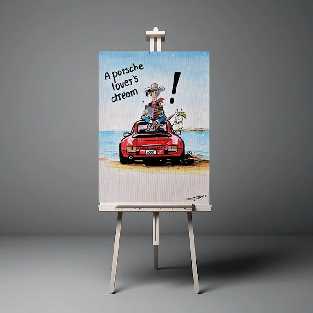 Original Painting - Porsche - Porsche 911 - Lucky luke...