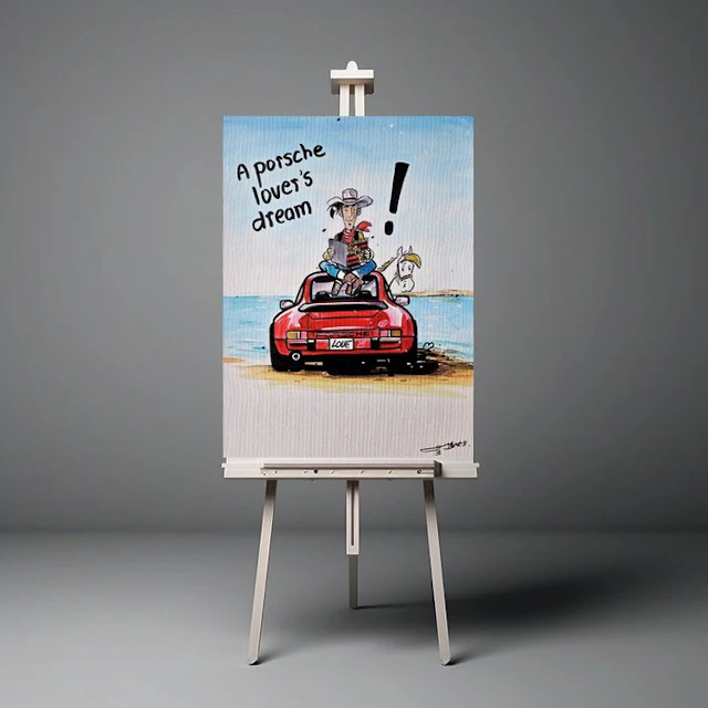 Original Painting - Porsche - Porsche 911 - Lucky luke...