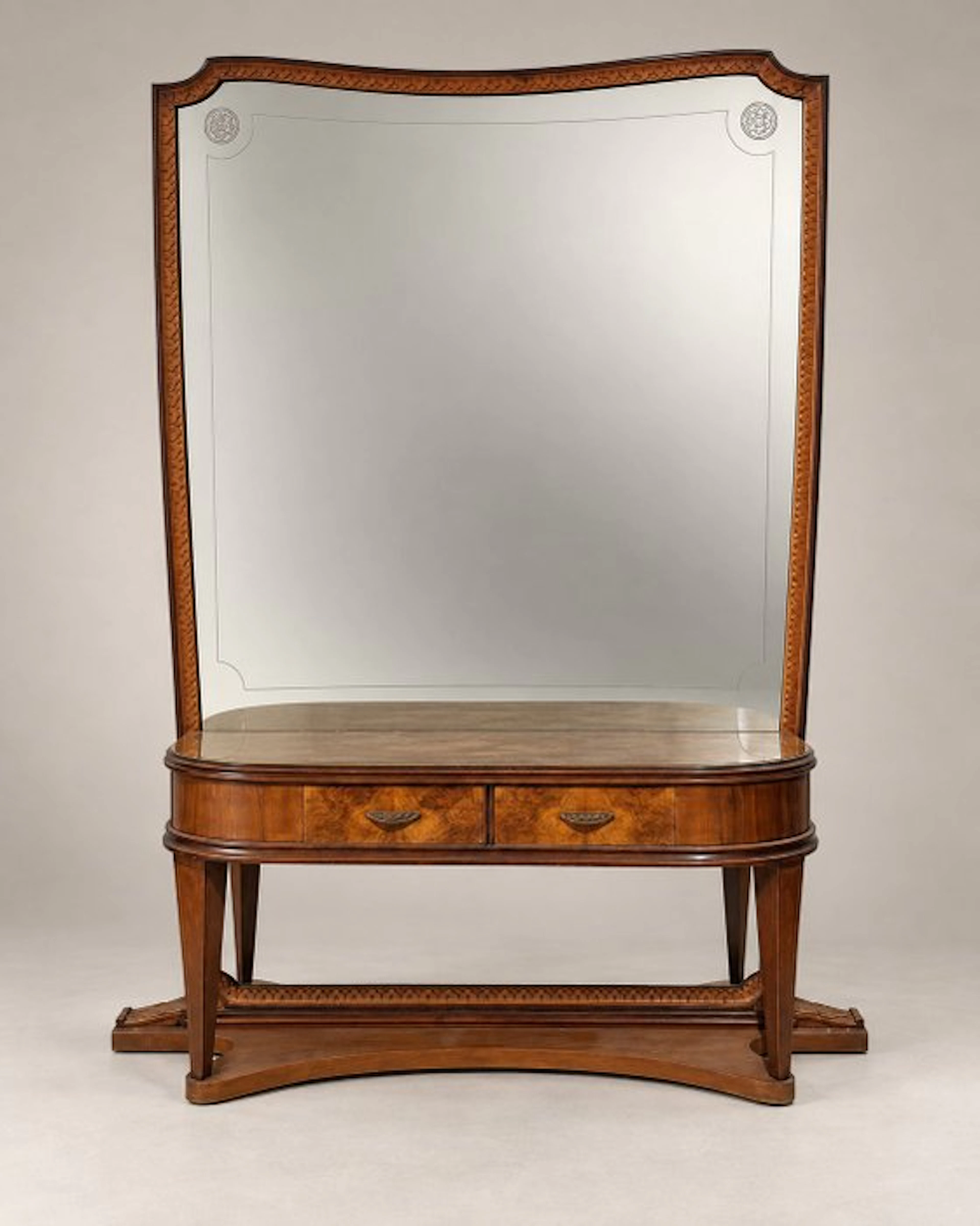 Wall mirror - Wood, Glass, Bronze - Art Deco console Italy