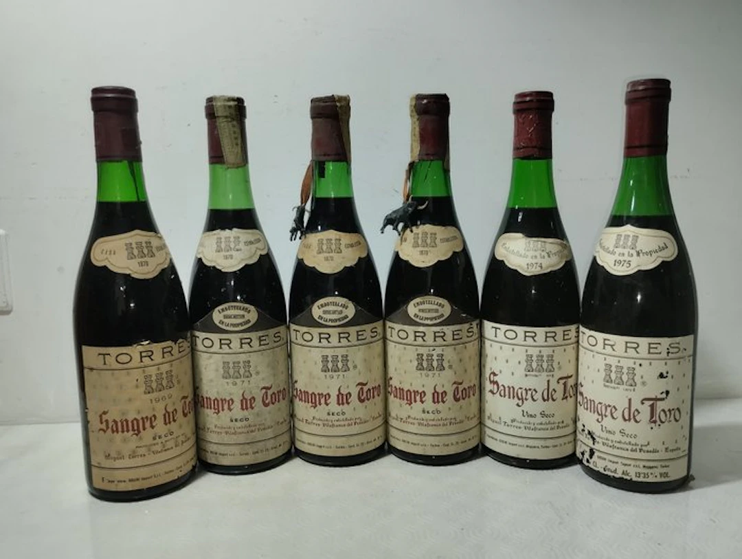 1969, 1971 (x3), 1974, 1975 Torres, Sangre De Toro - Penedes - 6 Bottles