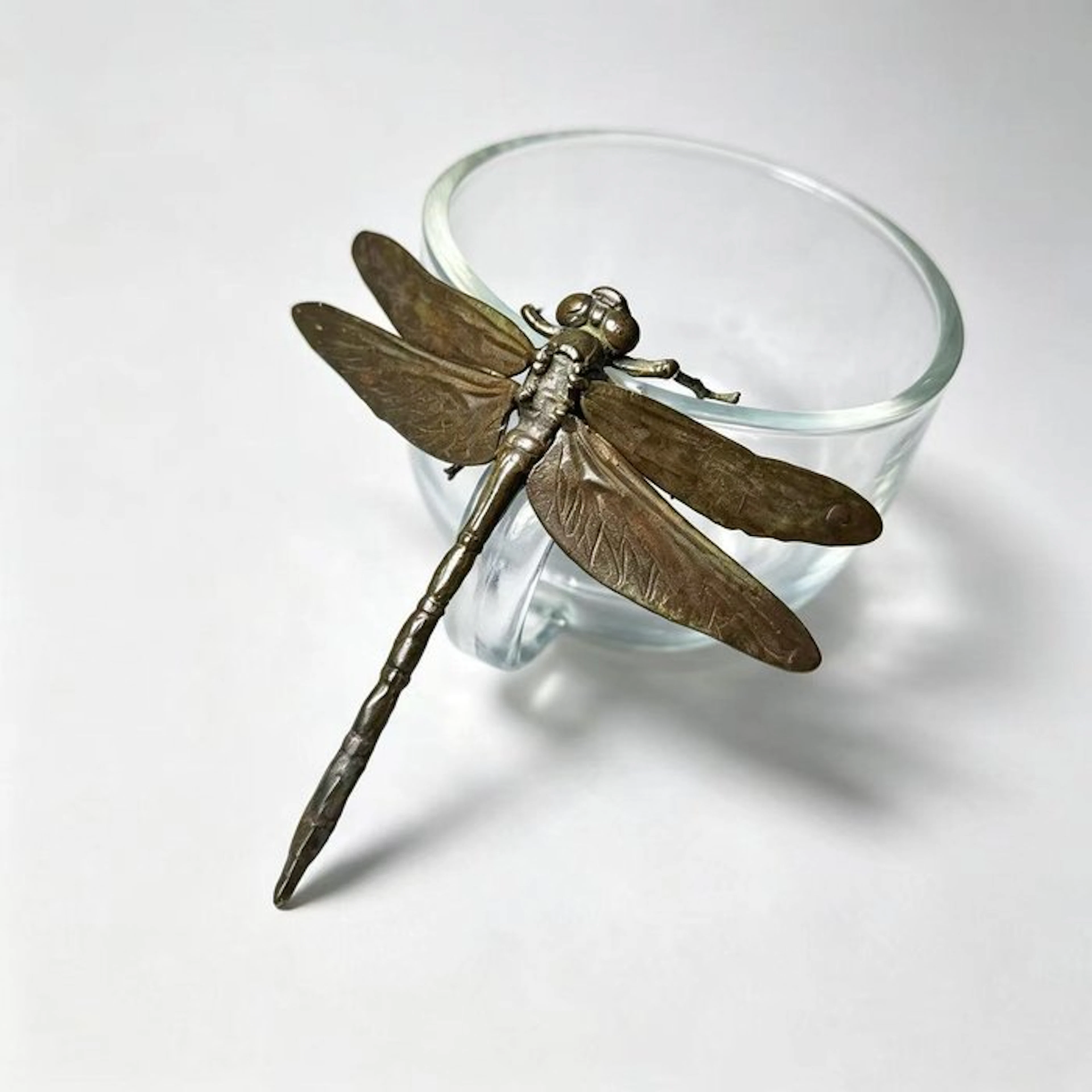 Rare Vintage Japanese Bronze Dragonfly Okimono