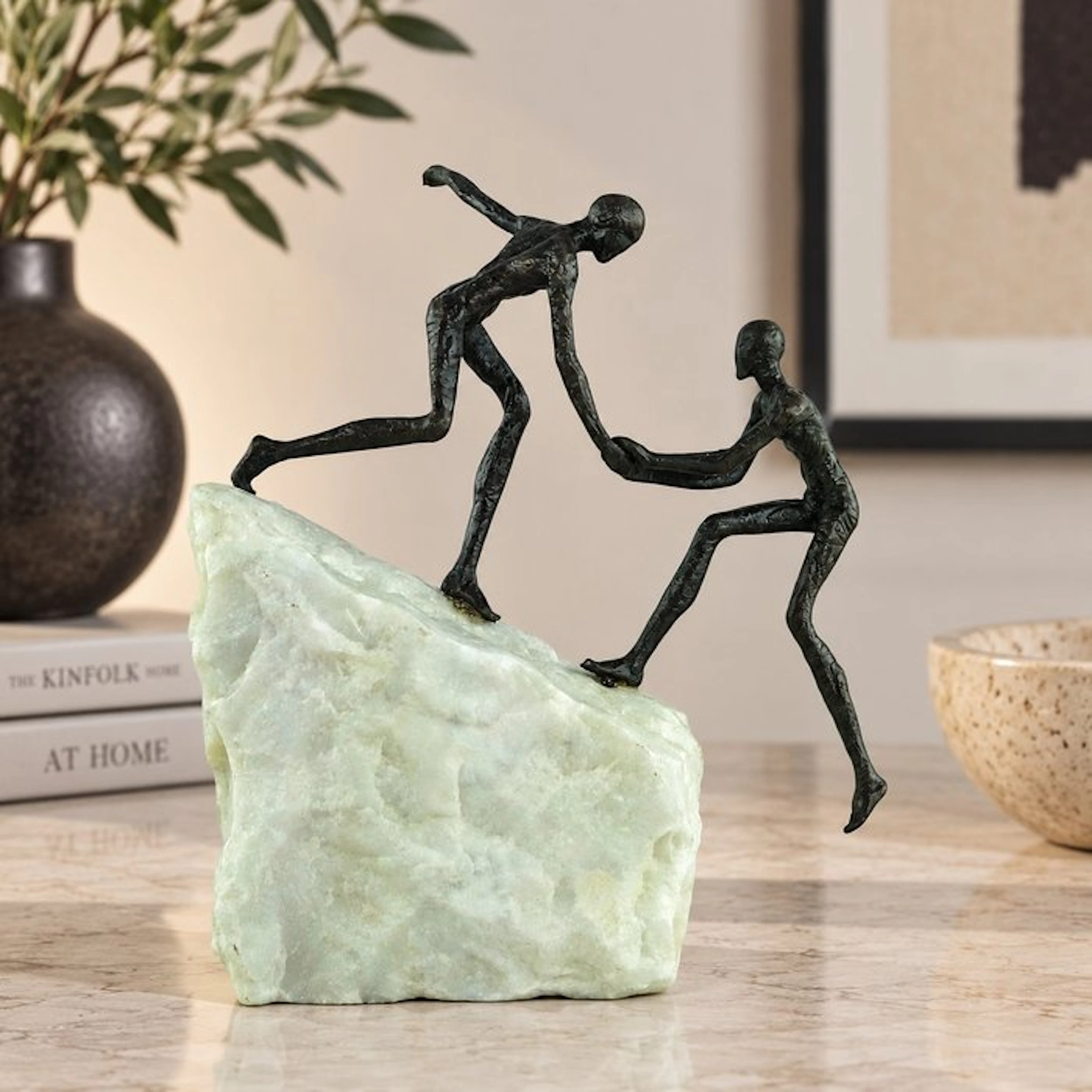 Sculpture, The Climb - Symbolic Art - 20 cm - Bronze, Stone